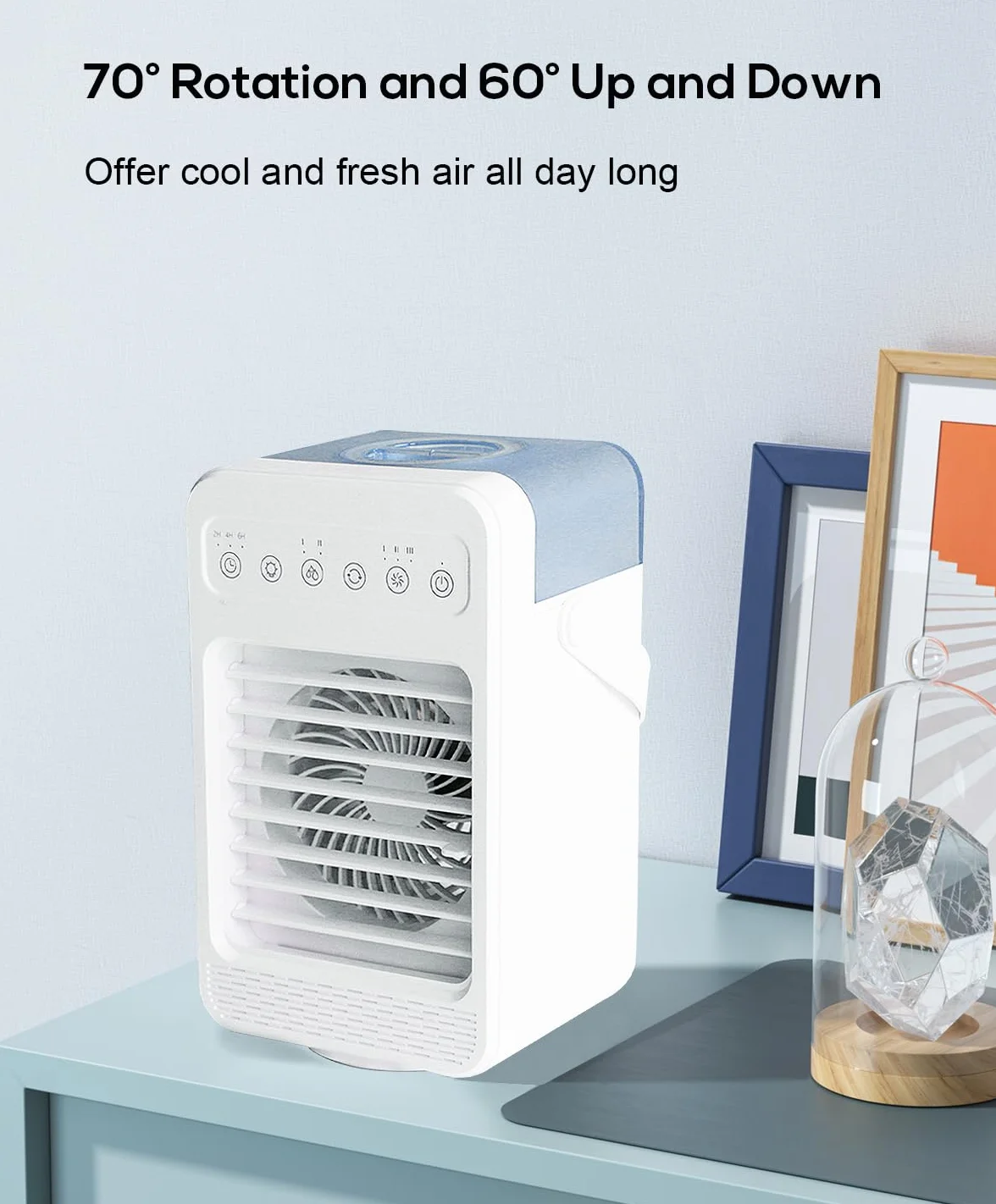 Mini aire acondicionado portatil, Enfriador De Aire Portátil, Ventilador hielo 4 en 1, ventilador nebulizador 4 velocidad del viento, humidificador de 2 niveles para habitación y oficina