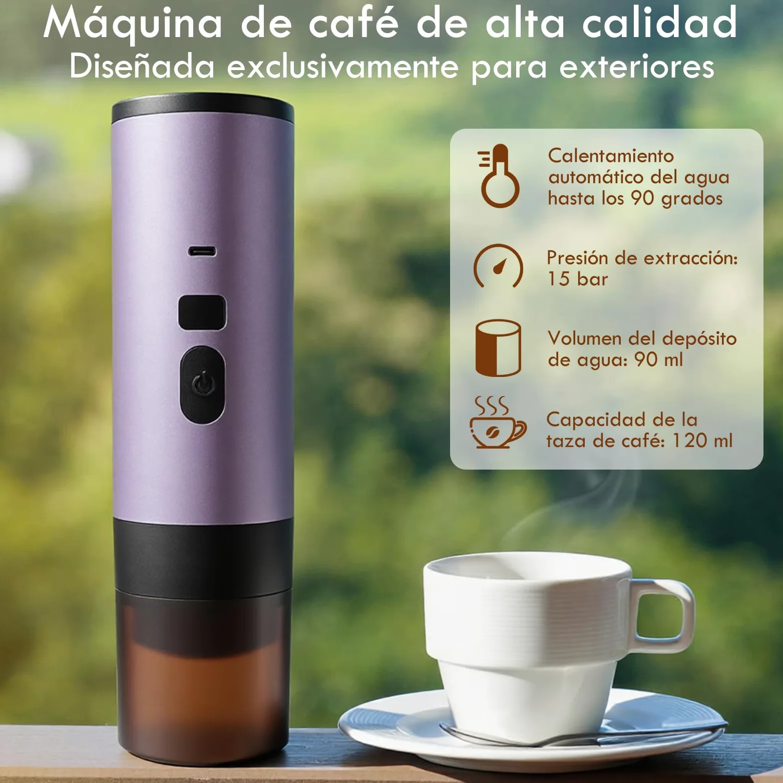Euakee Cafetera Espresso Portátil,Eléctrica Cafetera Capsulas, 15Bar, 90ML, Compatible con NS/DG/Café Molido, Puede preparar 50 tazas de café para Camping para RV Senderismo Oficina