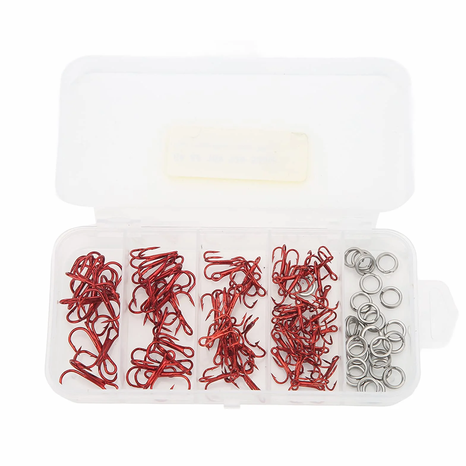 Anzuelos de Pesca Triples de Acero con Alto Contenido de Carbono, Doble Anillo, para Señuelos Cebo en Agua Salada, 100 Uds con Caja