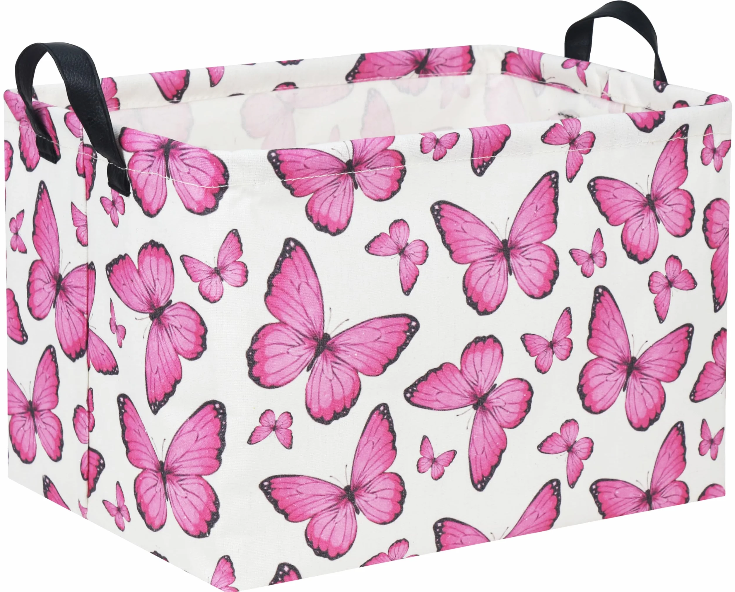 Cesta rectangular almacenamiento niños mariposa rosa bebé juguetes caja organizadora arco iris