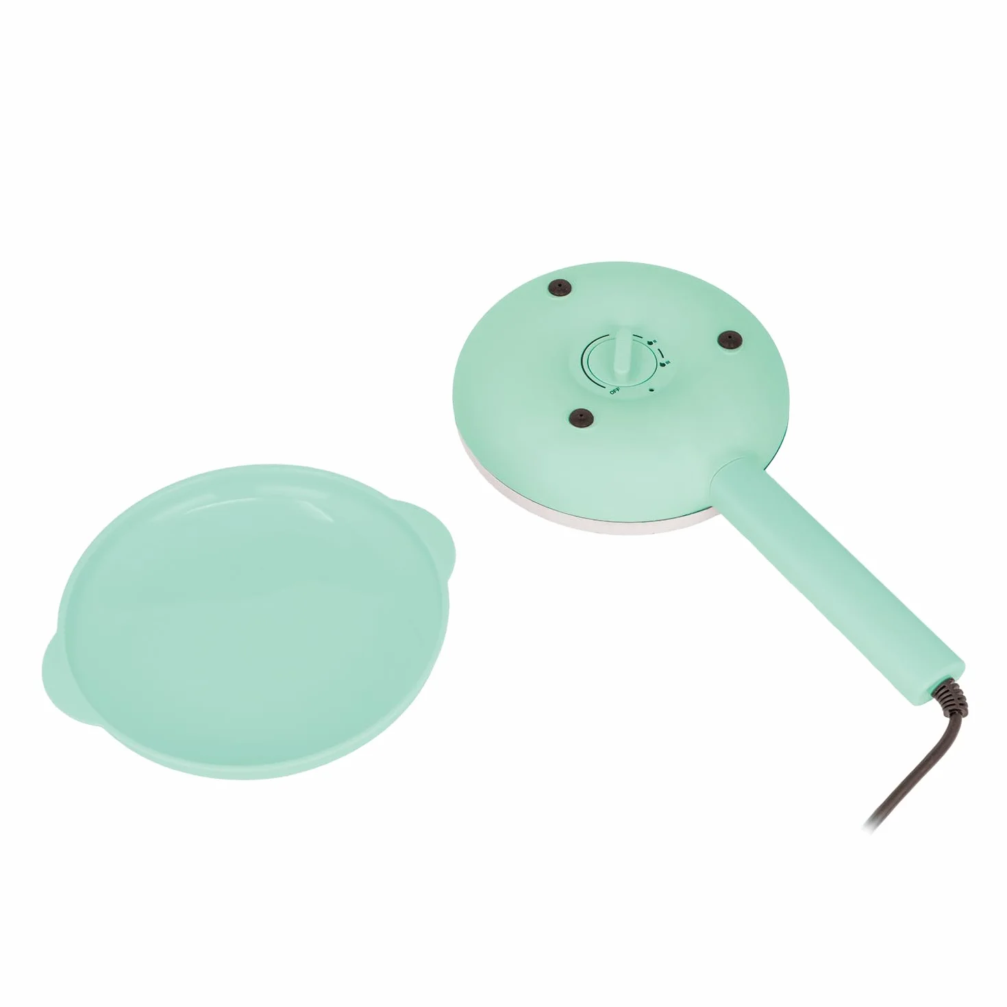 Jocca - Crepera eléctrica 21 cm | 3 niveles de temperatura | Placa antiadherente | Diseño compacto color turquesa | Mango frío | Sistema 2 en 1 tapa/plato | 600 W | Línea Sweet