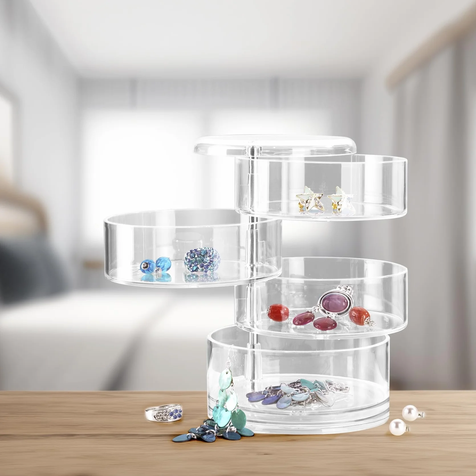 Wenko Organizador cosmética Torre Transparente - 4 Compartimentos, Acrílico, 11.5 x 17.5 x 11.5 cm, Transparente