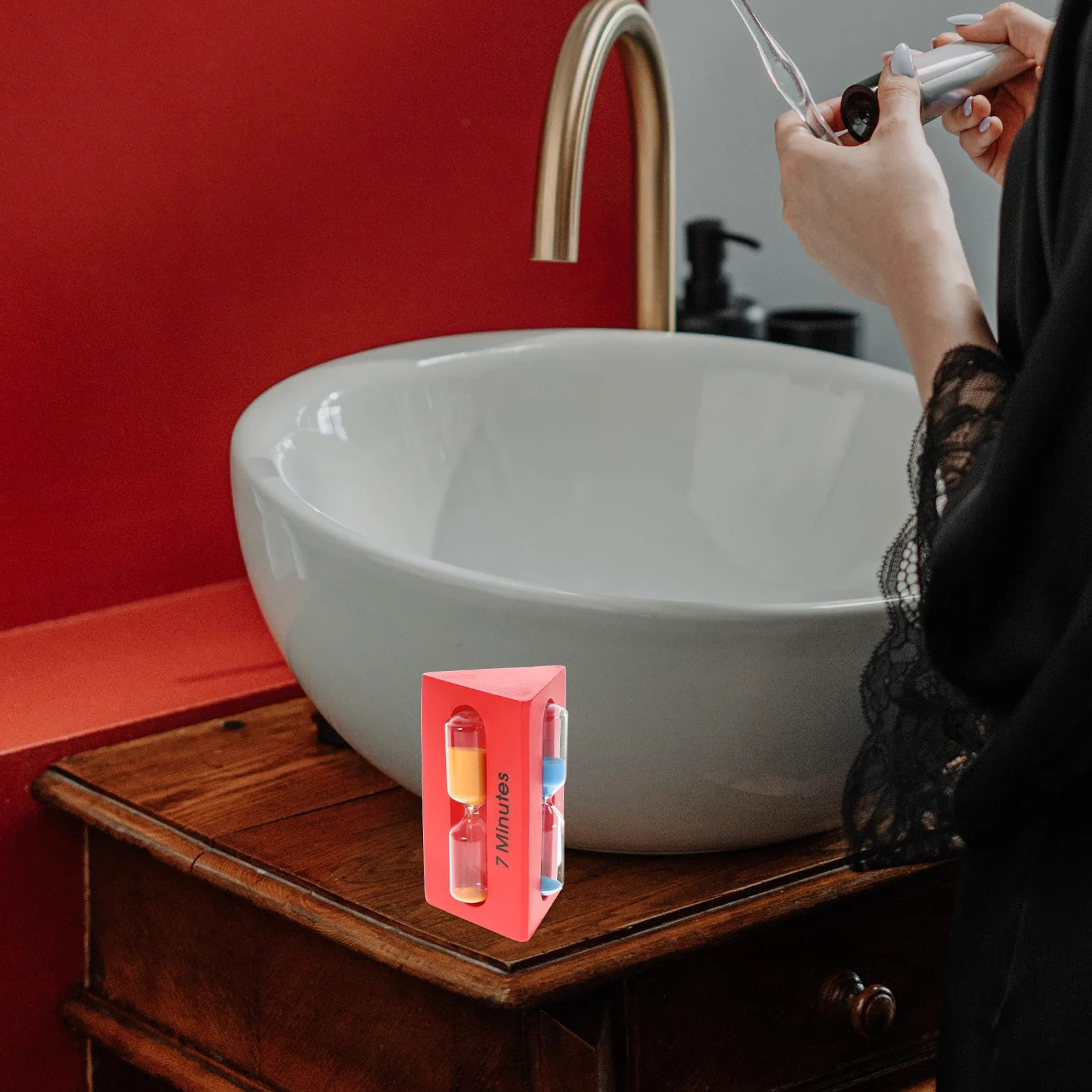 Temporizador de Arena Diseño Multipropósito Material de Madera y Vidrio 3/5/7 Minutos para Baño para Estimular los Sentidos en Niños