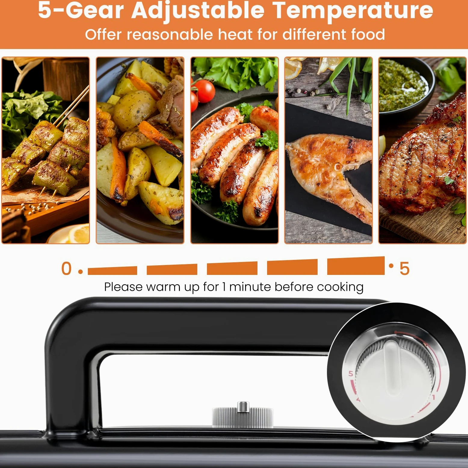 SOARS Sandwichera 3 en 1, 1200 W, máquina eléctrica Panini | 5 temperaturas ajustables, doble cara, parrilla extraíble y lavable, antisobrecalentamiento, color negro