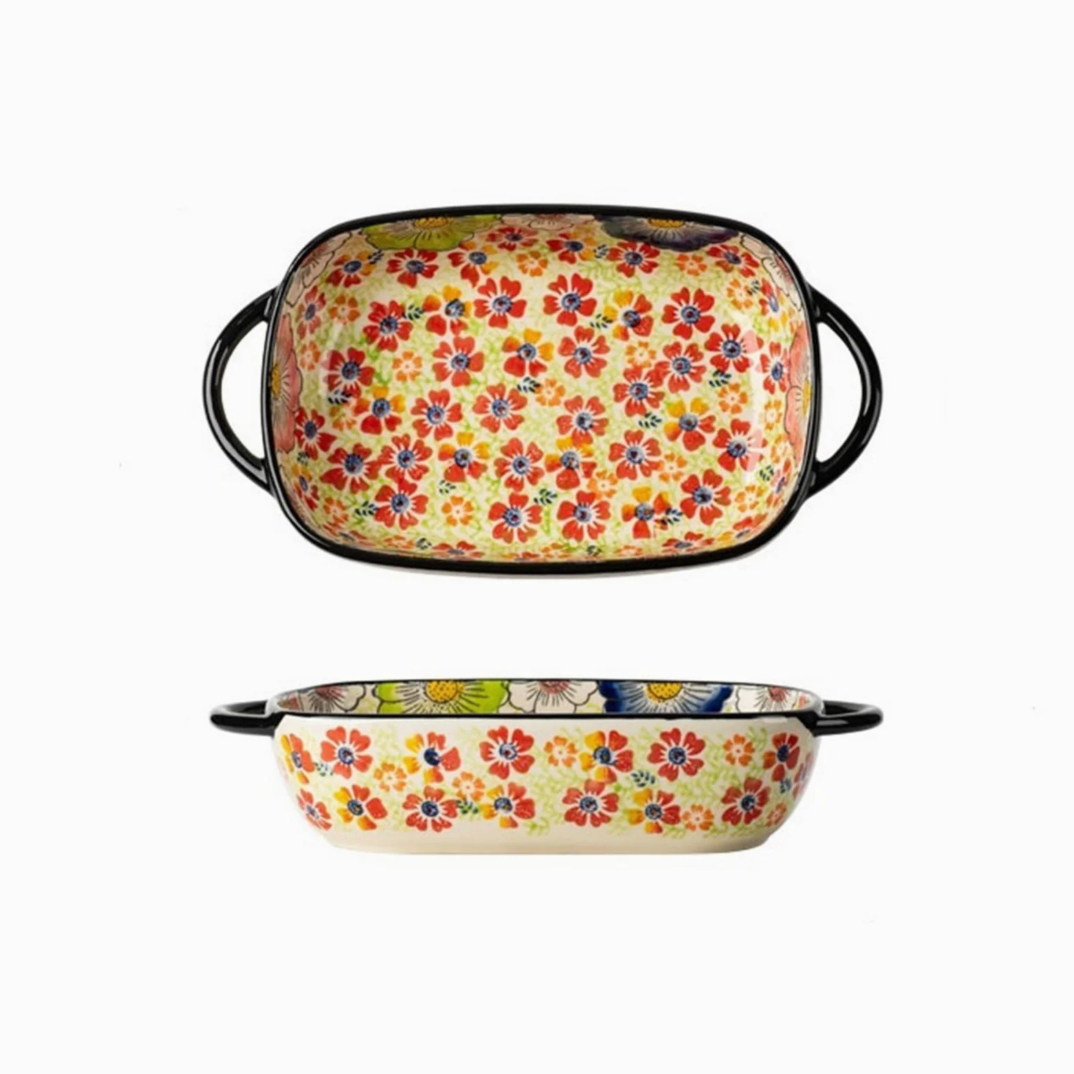Fuentes Horno Vajilla de cerámica de gran capacidad for el hogar, tazón de fideos, tazón de sopa, ensaladera, plato Retro de doble oreja resistente a altas temperaturas for hornear Fuente Lasaña(19.6c