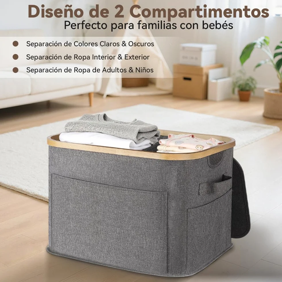 OUSFOT Cesto Ropa Sucia con Tapa 70L, Cubo 2 Compartimentos, Laundry Basket Impermeable para Armario