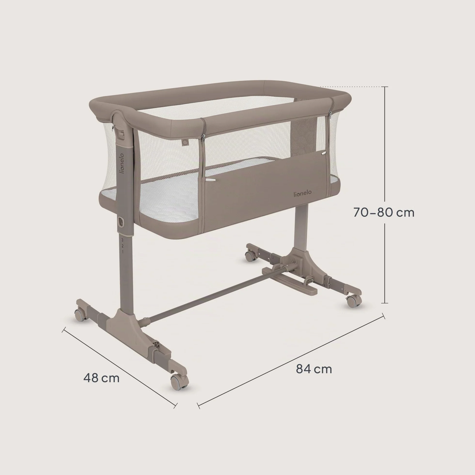 lionelo Pari Cuna 3 en 1 hasta 9 kg, Cuna de colecho, Cama Mecedora, Ajuste de Altura e inclinación del colchón, 4 Ruedas con Freno, Colchón Ergonómico, Malla Transpirable, Bolsa, Minicuna | Estructura de acero