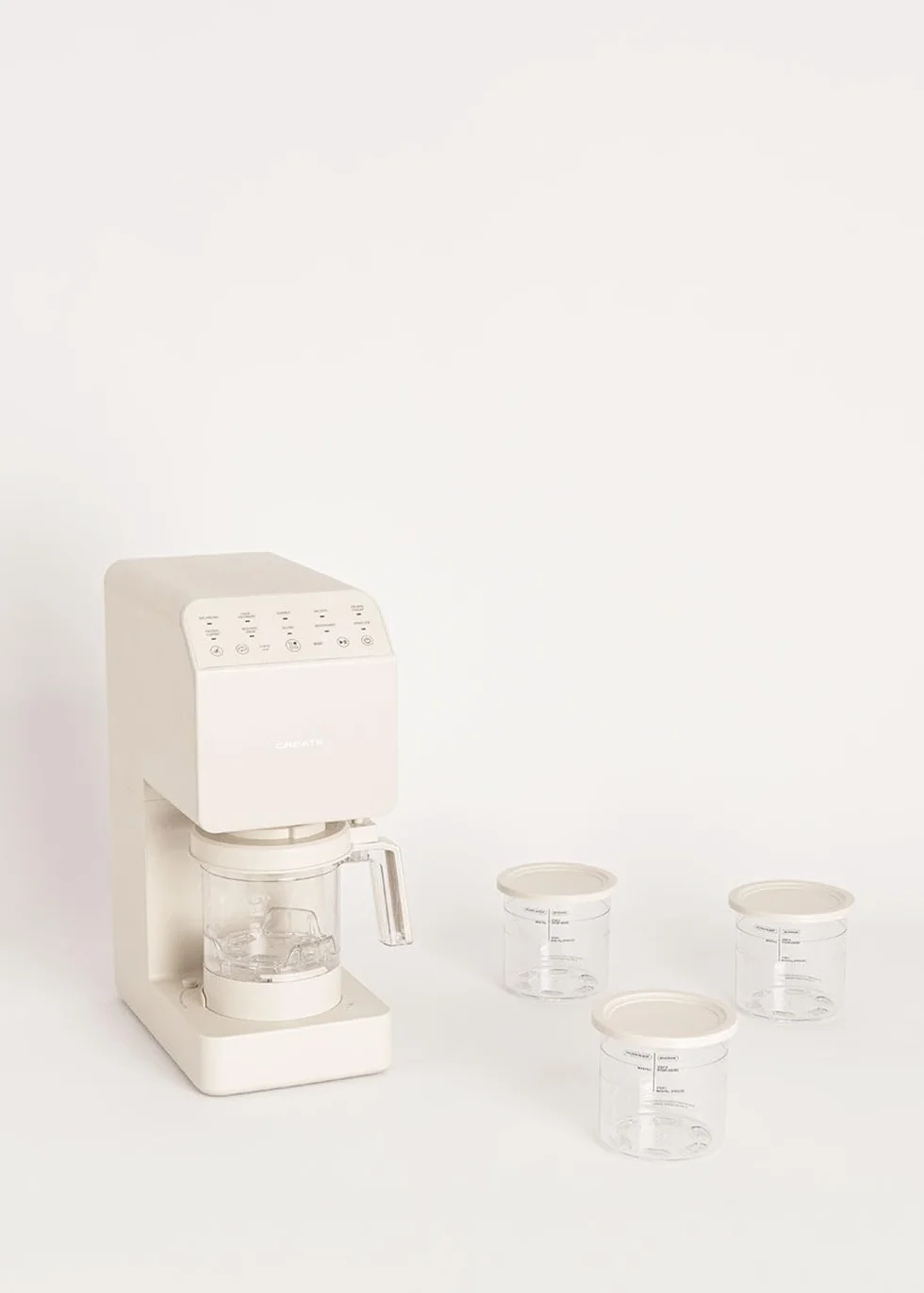 CREATE/ICE CREAM MAKER STUDIO/Heladera multifunción 600 ml 3 tarrinas blanco roto/Tapa cierre magnético, 11 programas, cuchillas extraíbles, 3 contenedores, 800W