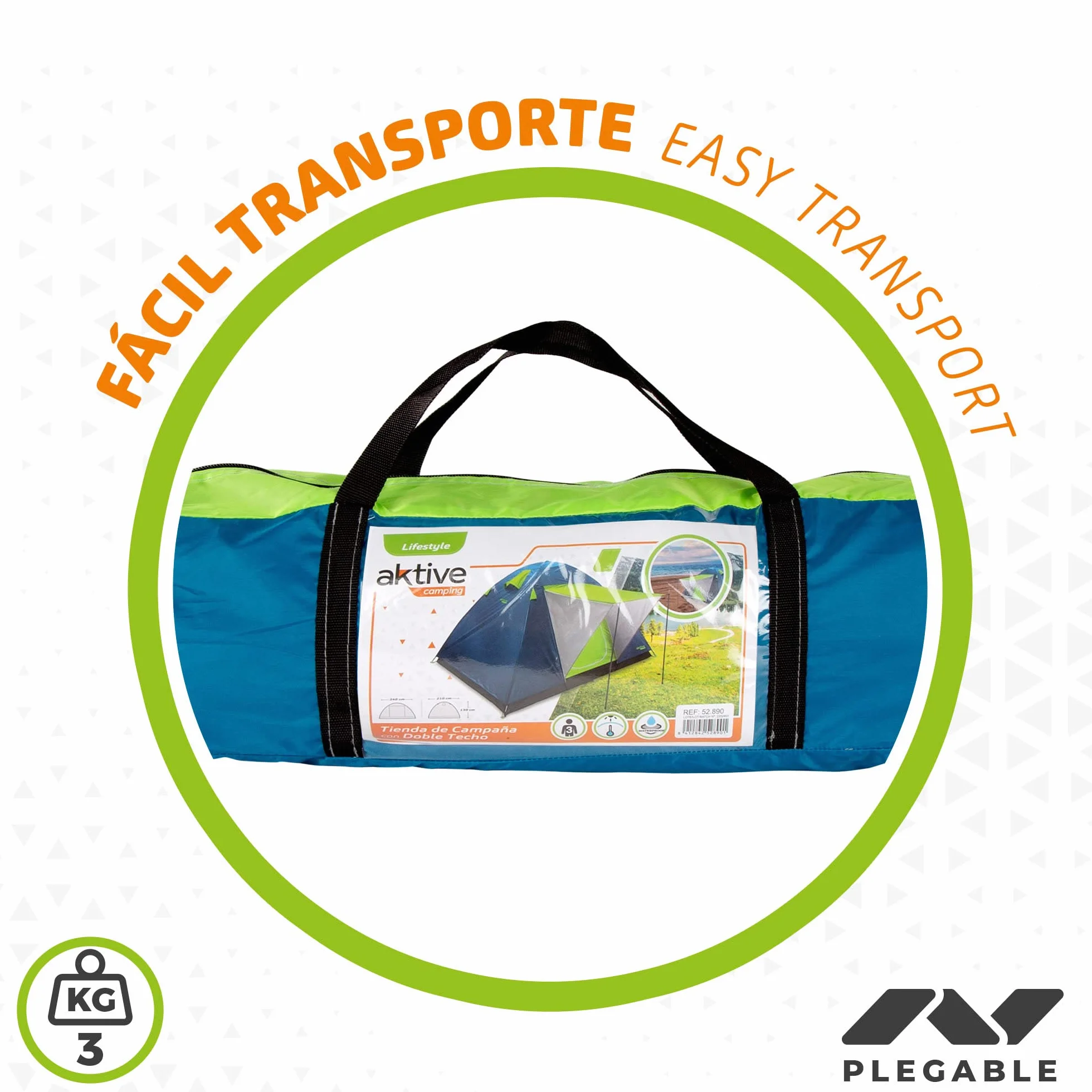 Aktive Tienda de campaña 4 personas doble techo toldo 240x210x130cm antilluvia Carpa camping