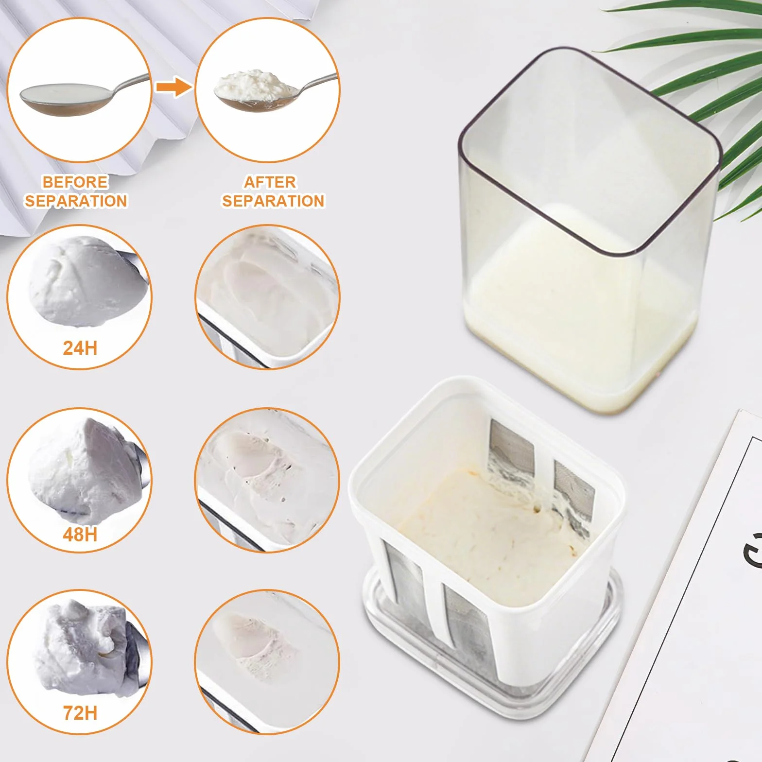 Colador para Yogur Griego 1100 ml con Tapa, Separador de Suero Reutilizable en Acero Inoxidable con Malla Extra Fina para Hacer Yogur Griego, Leche de Soja y Leche de Frutos Secos
