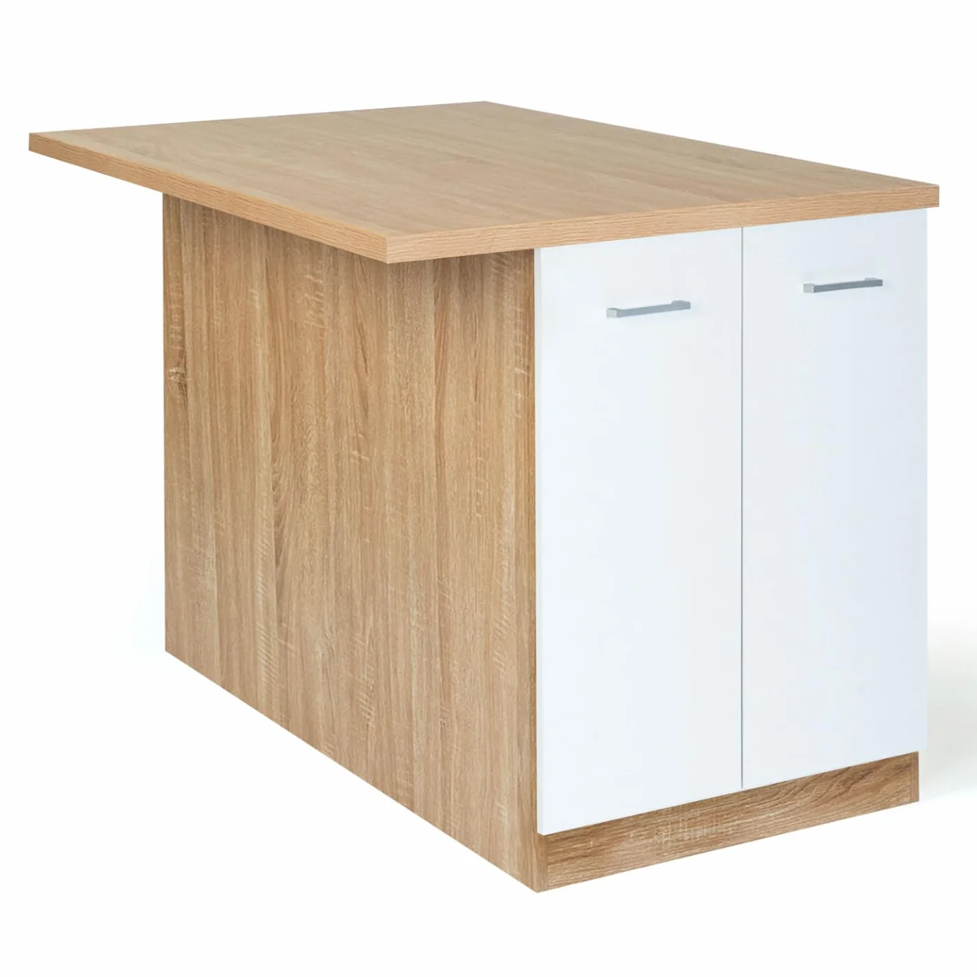 IDMarket - Ilot Central IVO 120 cm madera forma haya puertas blancas con encimera