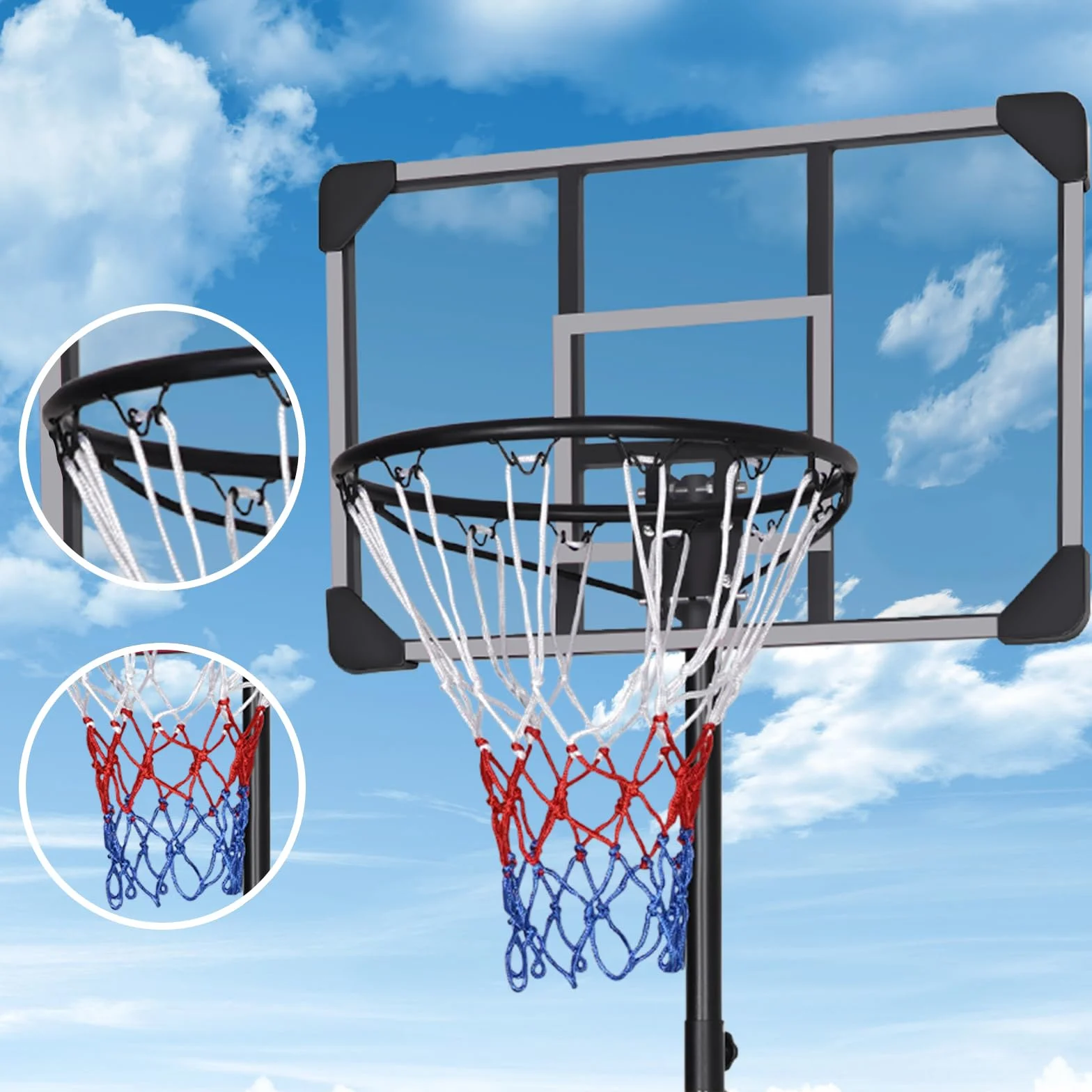 Aro de baloncesto portátil ajustable 7 pies tablero transparente 165-213 cm