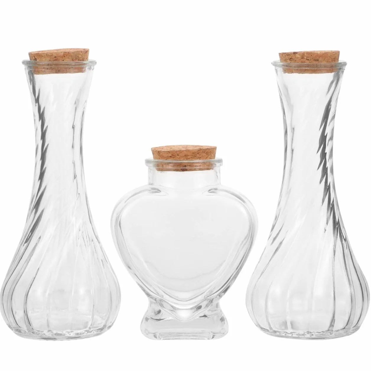 BESTOYARD Set De Botellas Para Ceremonia De Arena Boda 3 Piezas Vidrio Transparente 75Ml Corazón 130Ml Rosca Tapones Decoración Diy Regalo