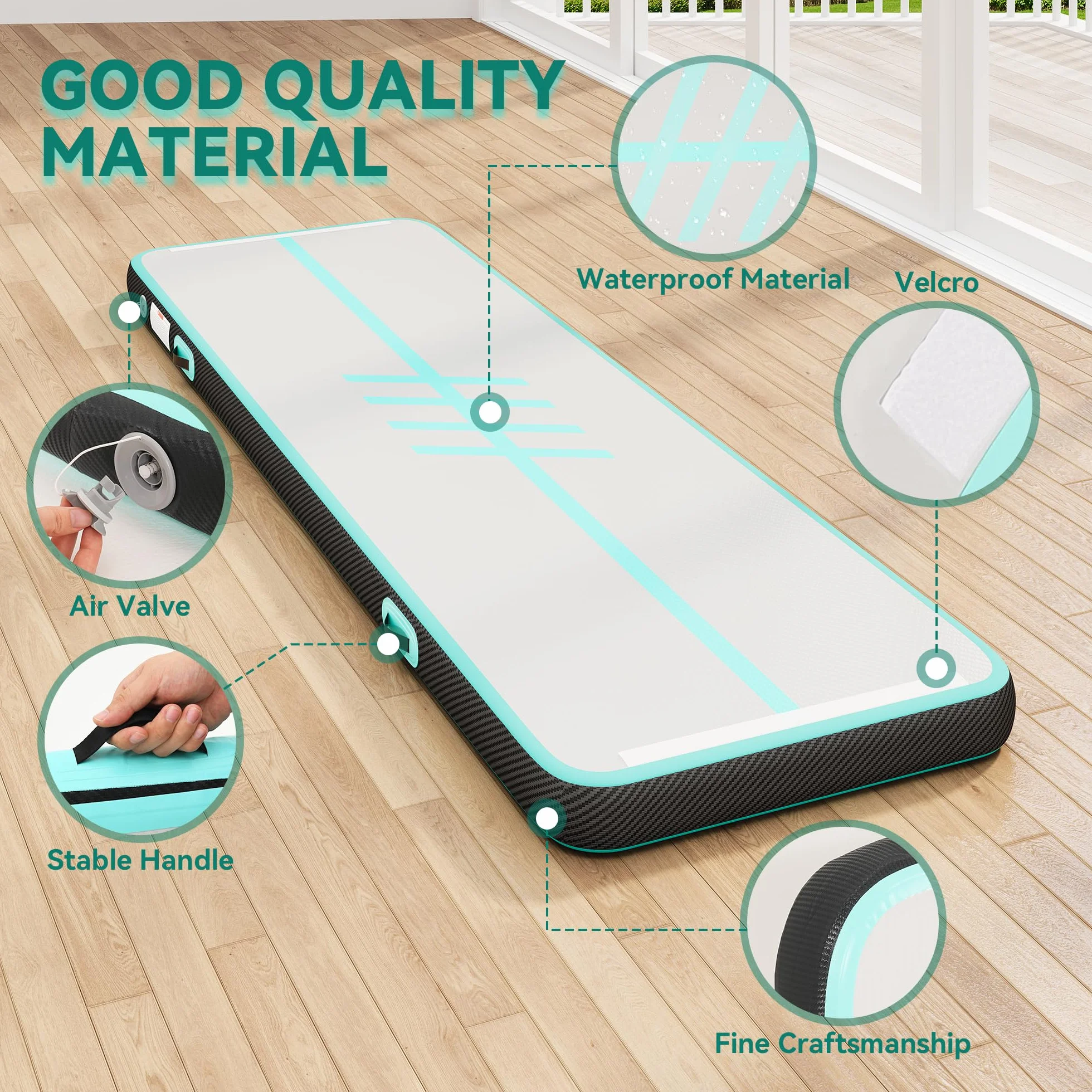 TAUS Esterilla hinchable 3 m/4 m con bomba eléctrica 10 cm para yoga fitness entrenamiento