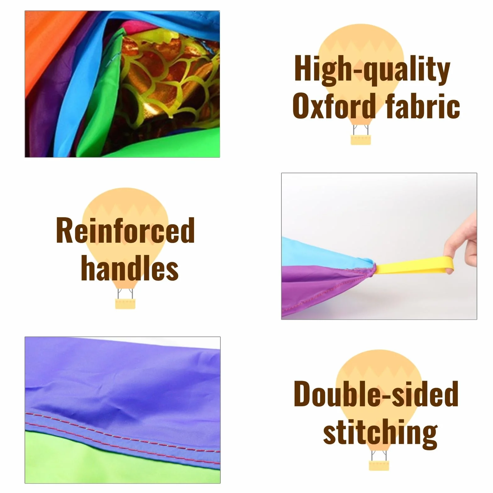 Tokaneit Kids Parachute Rainbow Play Parachute 2 m 8 Handles Team Games