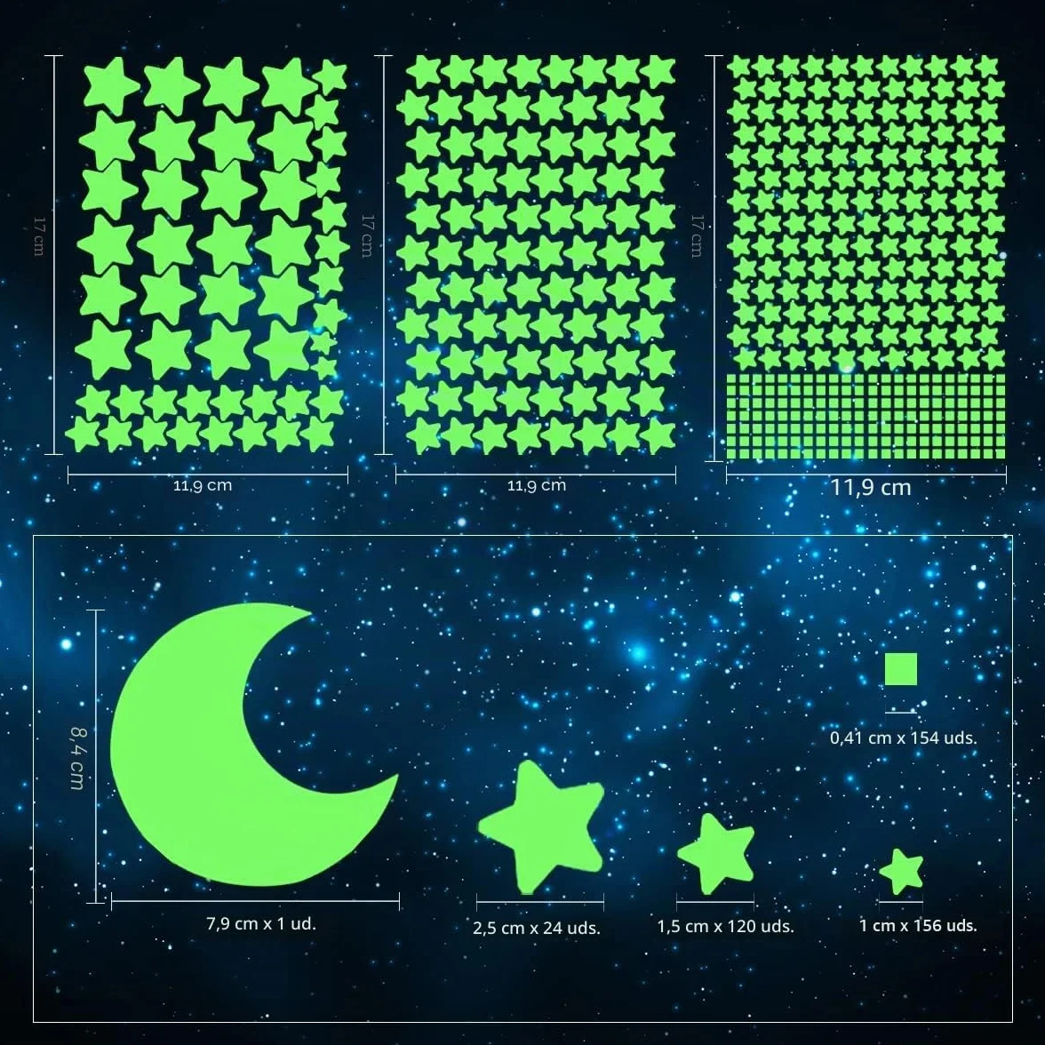 Estrellas Fluorescentes Pegatinas de Pared Decorativas Cielo Estrellado Brillante para Dormitorio Infantil