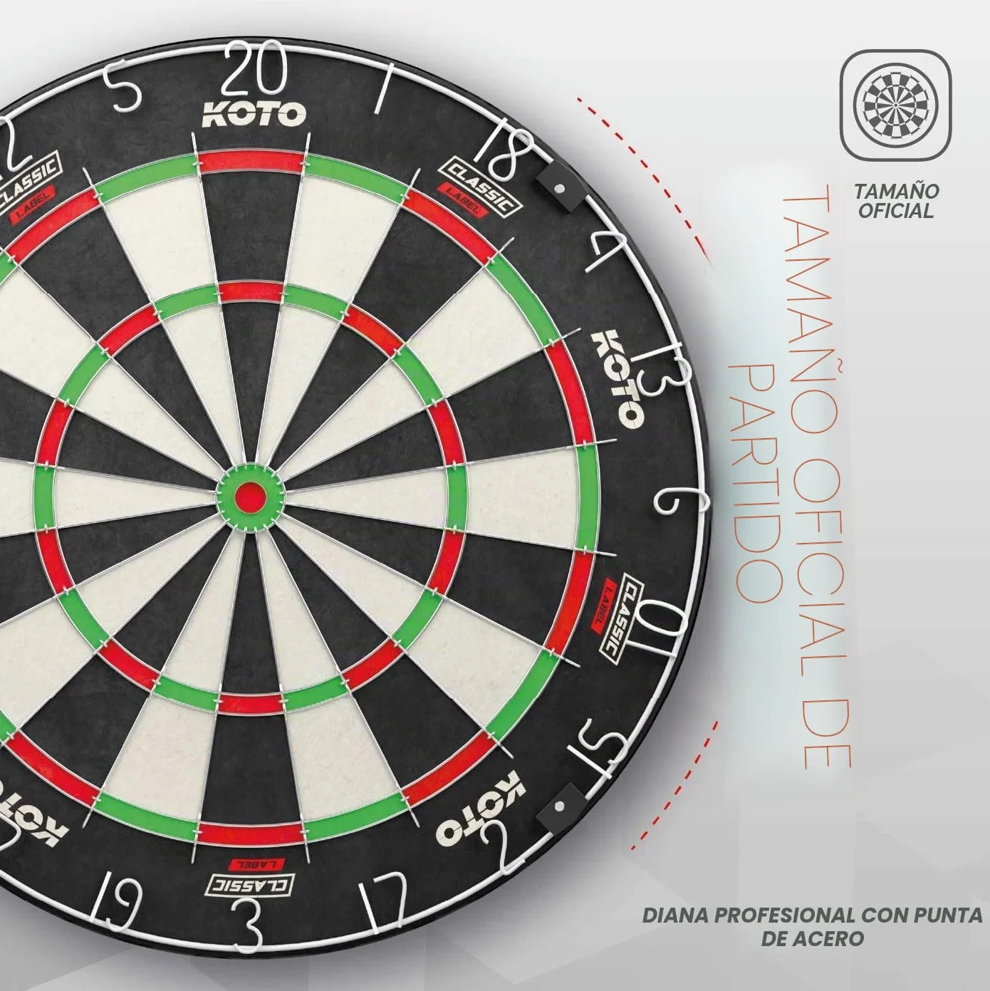 KOTO King Classic Edition Dartboard, Official Tournament Size, Fine Wiring, Red Number Ring, Sisal