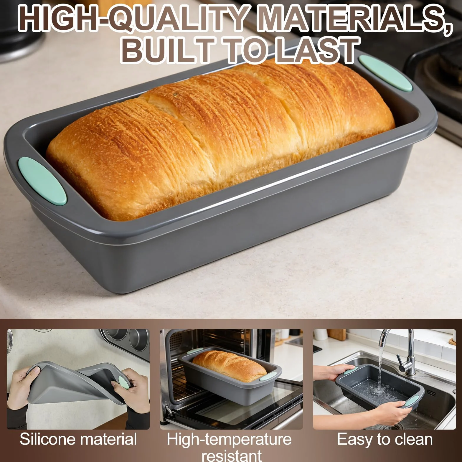2 Piezas Molde Silicona Bizcocho, Moldes de Silicona para Hornear Pan, Moldes Silicona Reposteria Rectangular Antiadherente, Molde Bizcocho Horno Libre de BPA para Freidora de Aire 28 x 15 x 6.5 cm