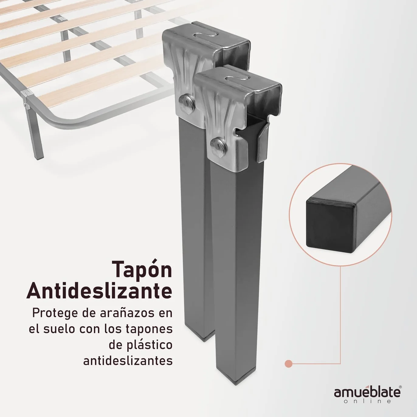 amuéblate online - Juego de 6 Patas cuadradas con Abrazadera para Somier de 30 x 30 mm, Altura 27cm, Gris