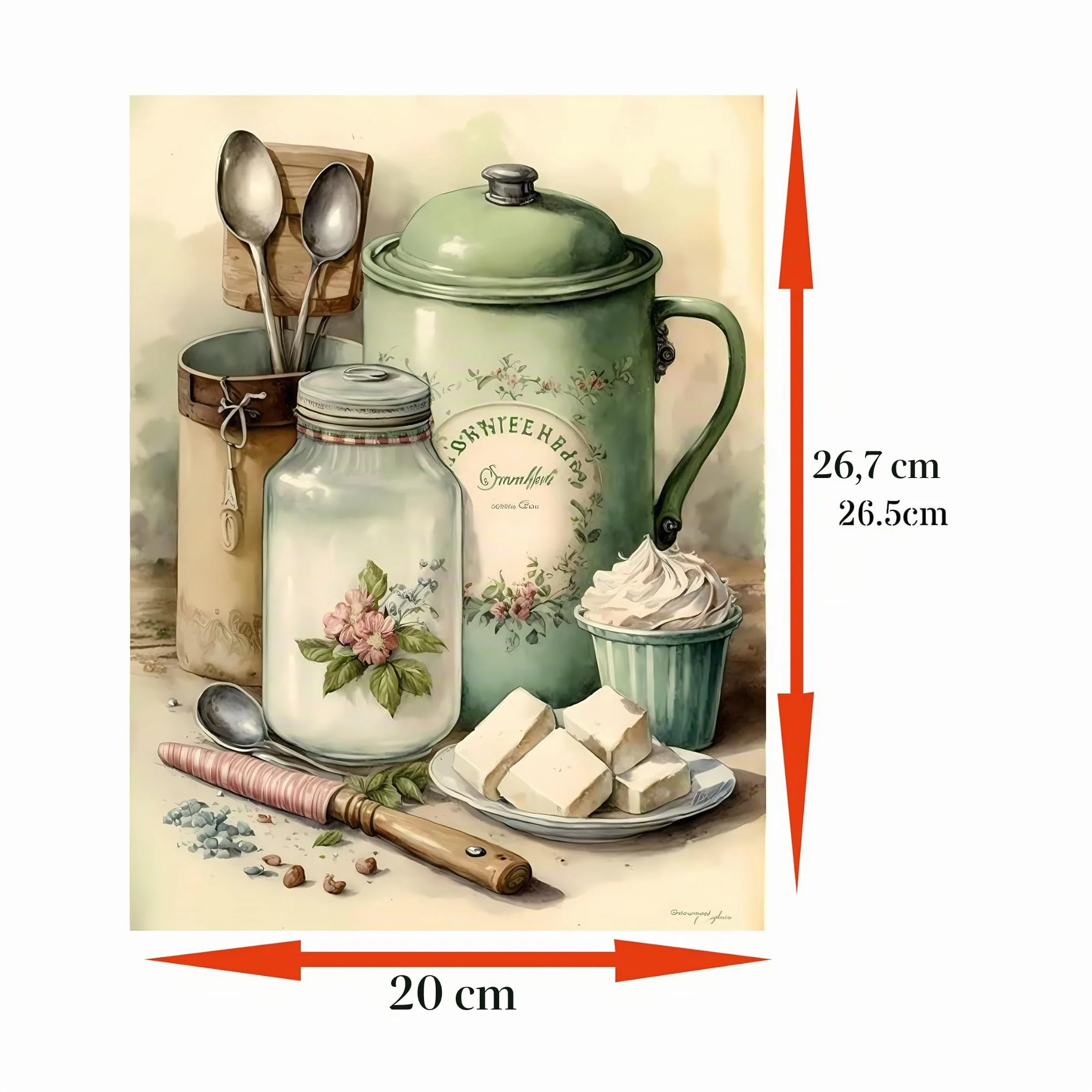 Papel de arroz de cocina vintage, 21 x 27 cm, diseño de papel decoupage para muebles, medios mixtos, tarjetas y manualidades, decoupage CRAFT KREATIVELY