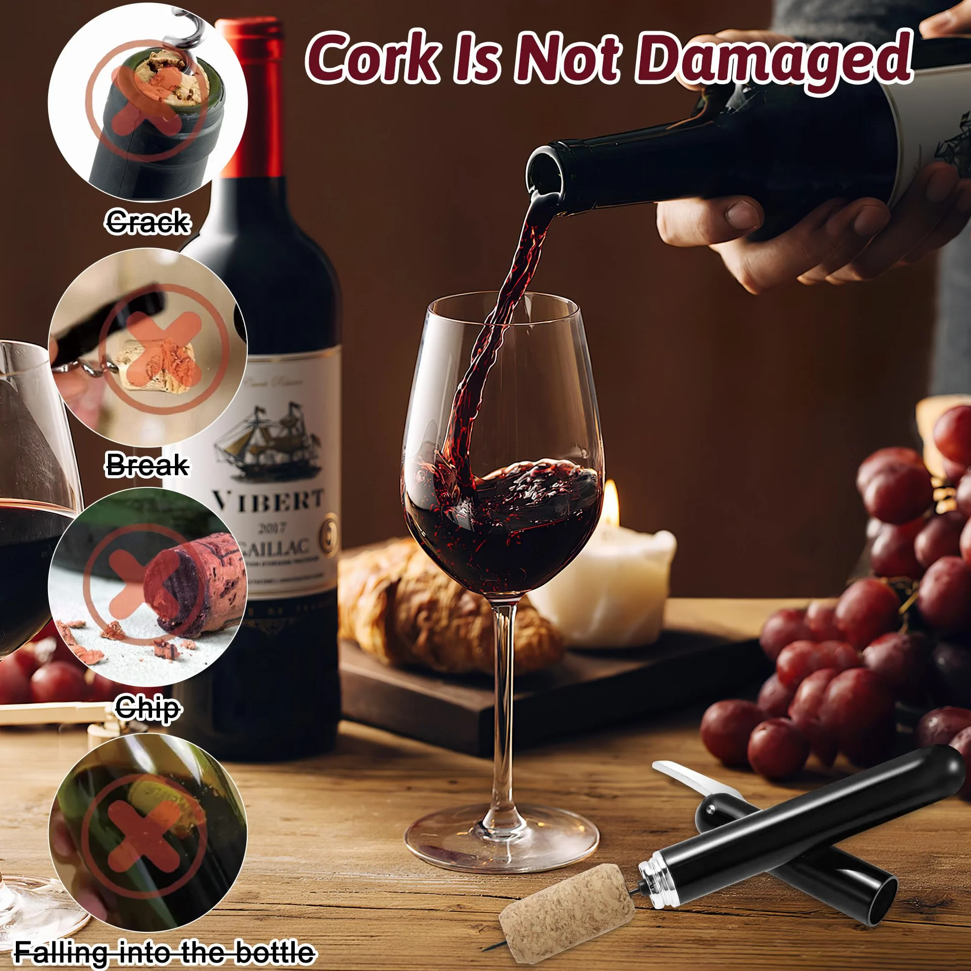 2-in-1 Luftdruck Weinöffner mit Folienschneider, Wein Luftpumpe Flaschenöffner, Tragbar Manueller Korkenzieher Wein, Geschenk für Weinliebhaber, Partys, Hochzeiten, Camping