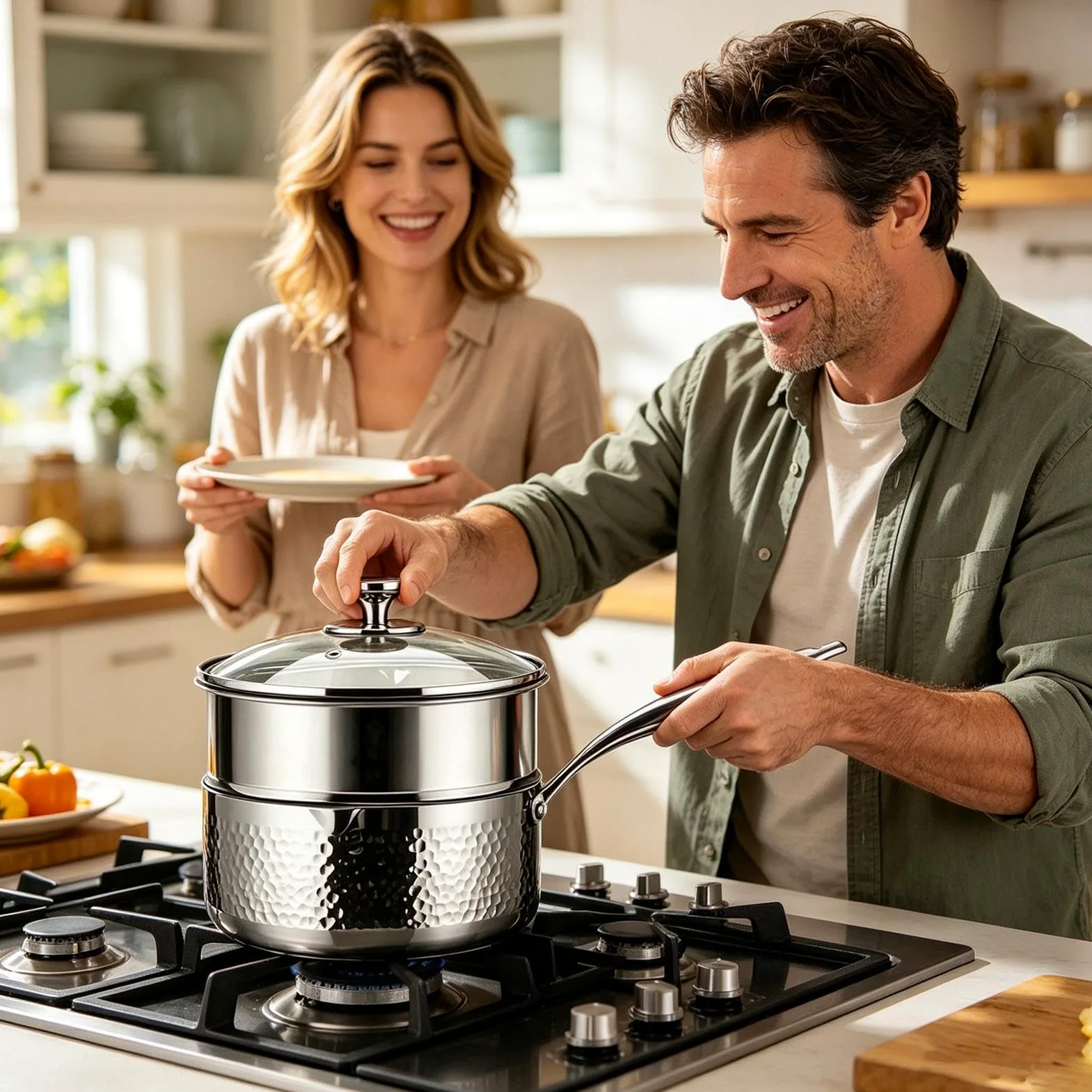 Cacerola Con Tapa Acero Inoxidable Multiusos De Pico Vertedor | Olla Para Cocinar Con Vaporera Para hogar, cocina y comedor, cocinar, freír, cocción lenta, hervir, sopas y salsas