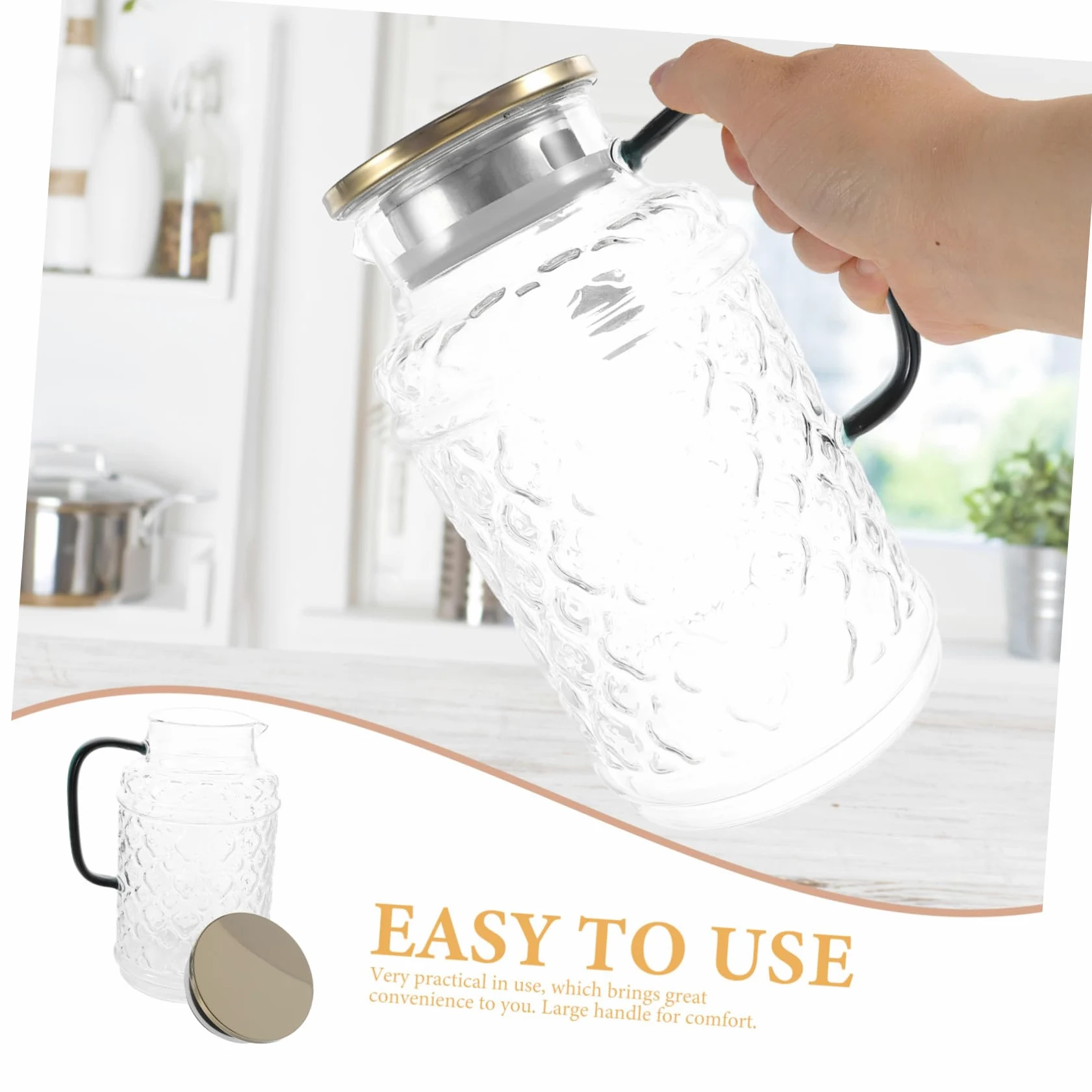 VALICLUD Jarra de Agua de Vidrio con Tapa de Madera 1,7 L Vidrio Grueso Resistente para Bebidas Frías y Calientes Uso Doméstico Familiar