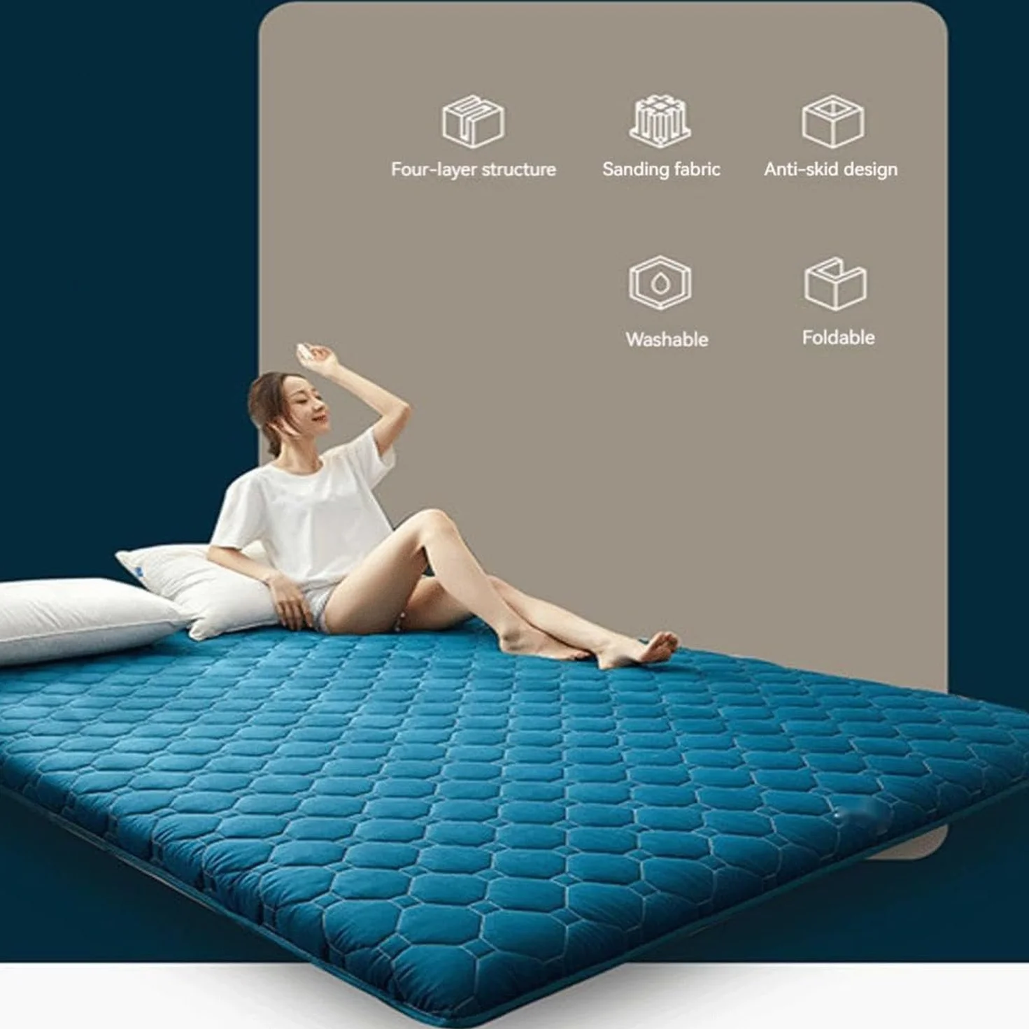Colchón de futón japonés, Relleno de algodón Individual, Doble, Enrollable, Plegable, colchón portátil para Dormir para Suelo, Cama de Invitados,6,90 x 200 cm