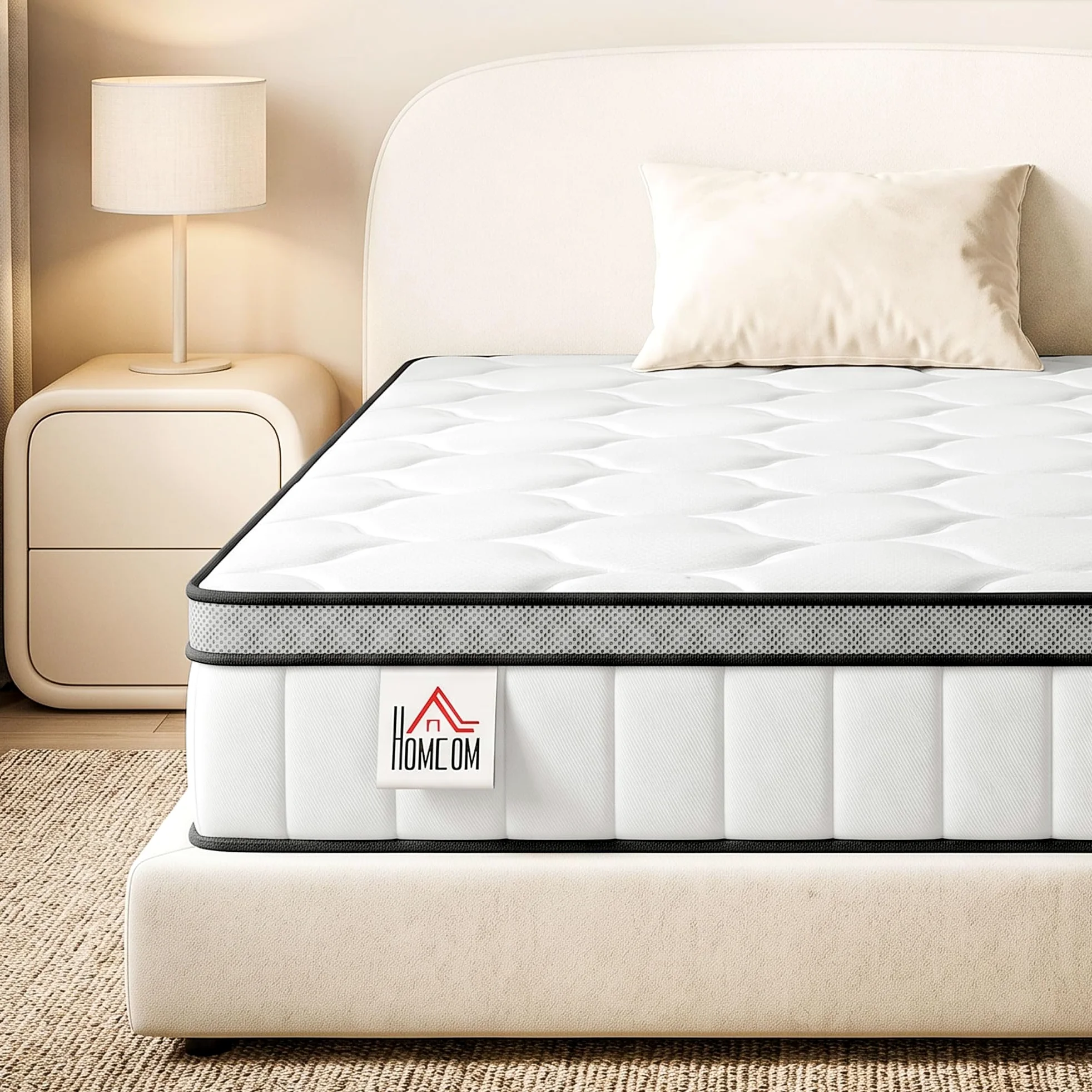 HOMCOM Colchón 90x190cm 20cm Soporte 7 Zonas | Colchón de muelles empaquetados, espuma de memoria con gel refrigerante, certificado Oeko-Tex, firmeza media