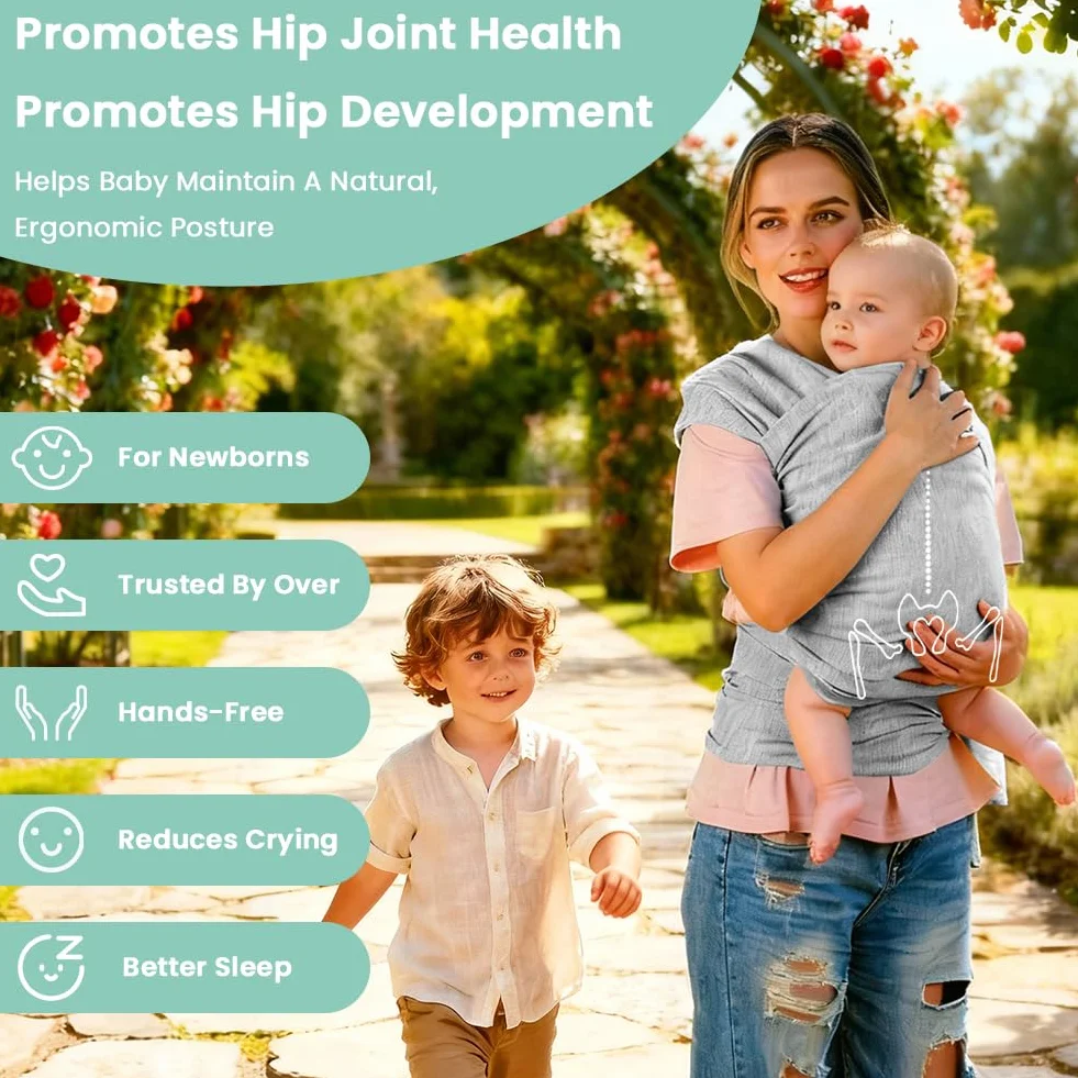 Portabebés Ergonómico Ajustable para Bebés hasta 15kg, Multifuncional Respirable, Manos Libres (Gris Claro)