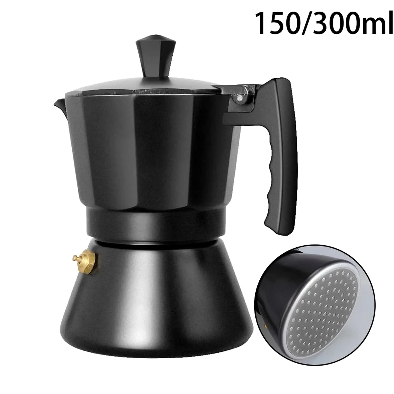 Cafetera Moka Cafetera automática de Aluminio Mocha Espresso Cafetera Percoladora Olla de inducción Fácil de Usar (Color: Negro, Tamaño: 300 ml) (Negro 150 ml) (Negro 300 ml) Interesting