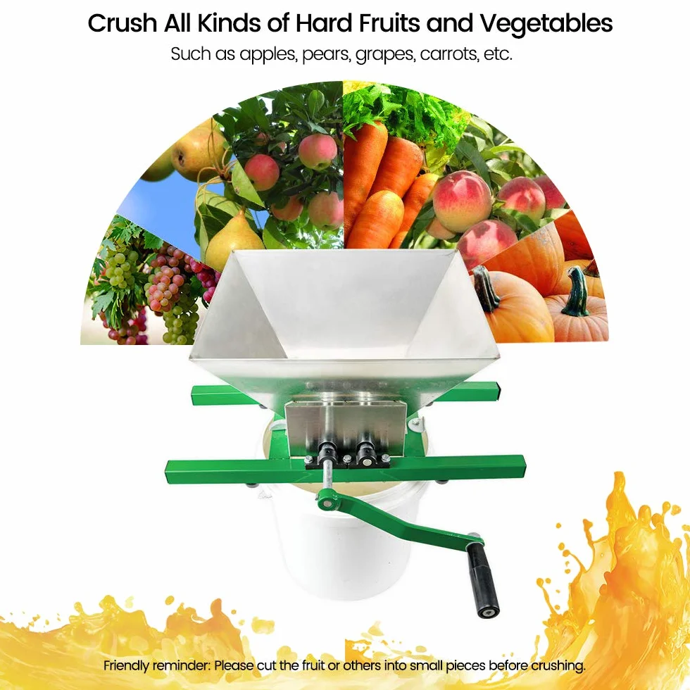 Trituradora de frutas portátil 7 L - Extractor manual de manzana para prensa de vino y sidra (acero inoxidable)
