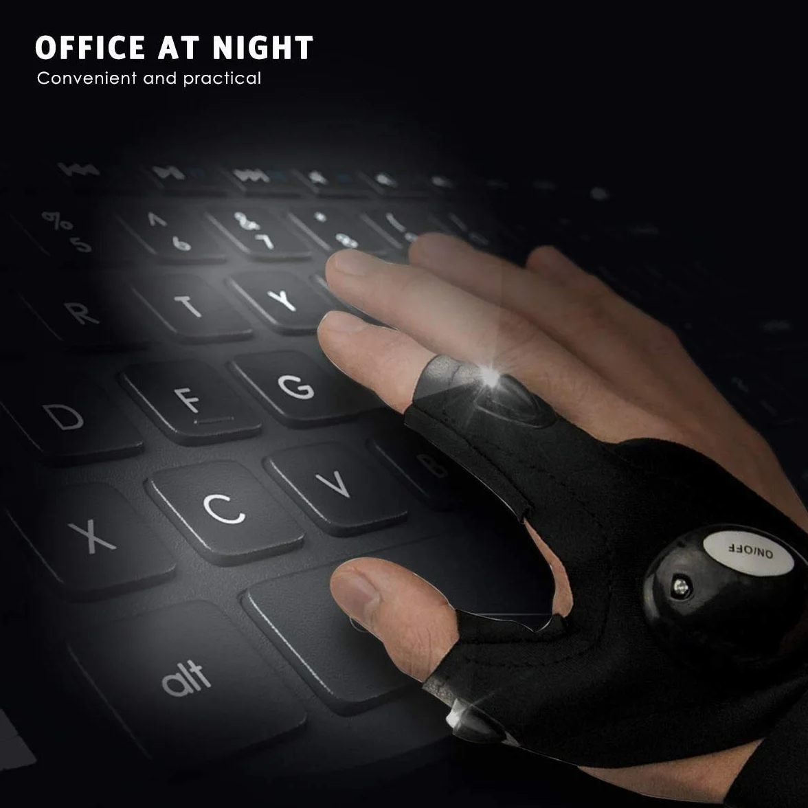 Guantes de linterna LED para exteriores, guantes de trabajo con luz para pesca y camping