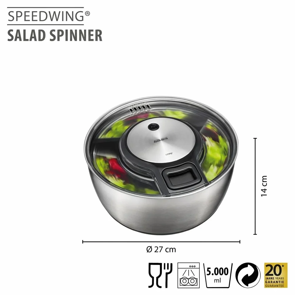 Gefu Speed Wing 28160 - Centrifugadora de ensalada en recipiente de acero inoxidable