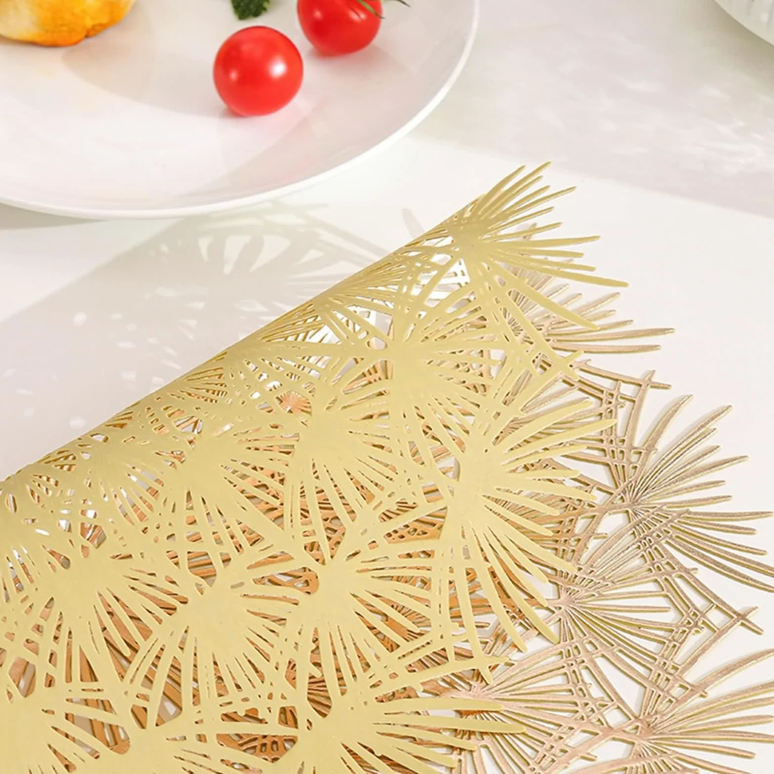 Salvamanteles de mesa dorados, manteles individuales americanos elegantes, juego de 10 modelos de diente de león de PVC bajoplatos 38 cm