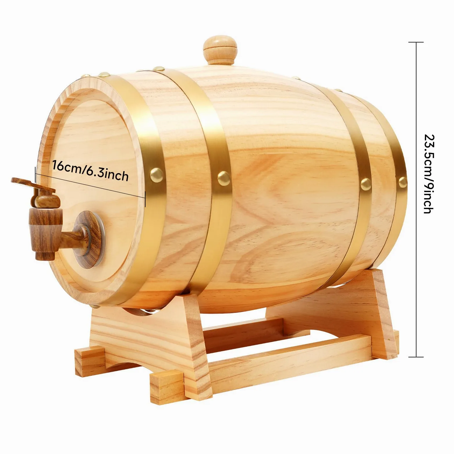 Barril de vino de madera de 3 litros con caballete y grifo, barril de whisky para almacenamiento de whisky, vino