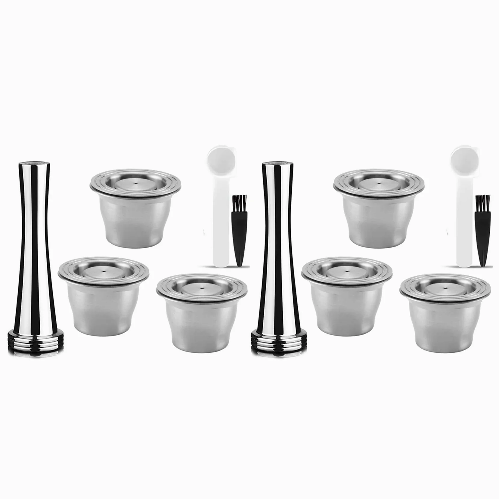 Cápsulas reutilizables, acero inoxidable, 6 almohadillas recargables para + 2 manipuladores + 2 cucharas + 2 cepillos