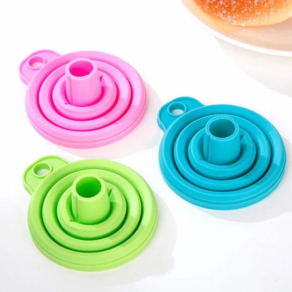 2 Piezas Embudos Plegables - Juego de Embudos Plegables de Silicona Embudos para Cocina Embudo Portátil para Transferencia de Líquido y Polvo(Azul + Verde)