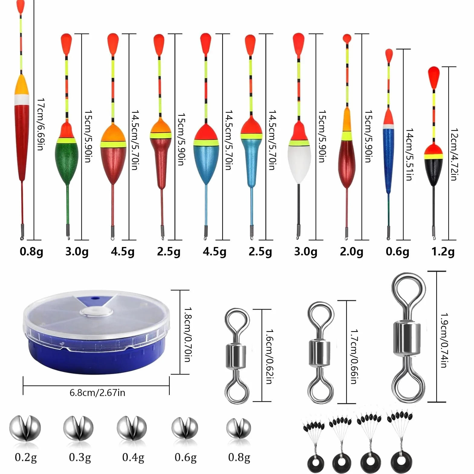 Kit de Pesca 205 Piezas Plomada Flotadores Accesorios Lago Mar