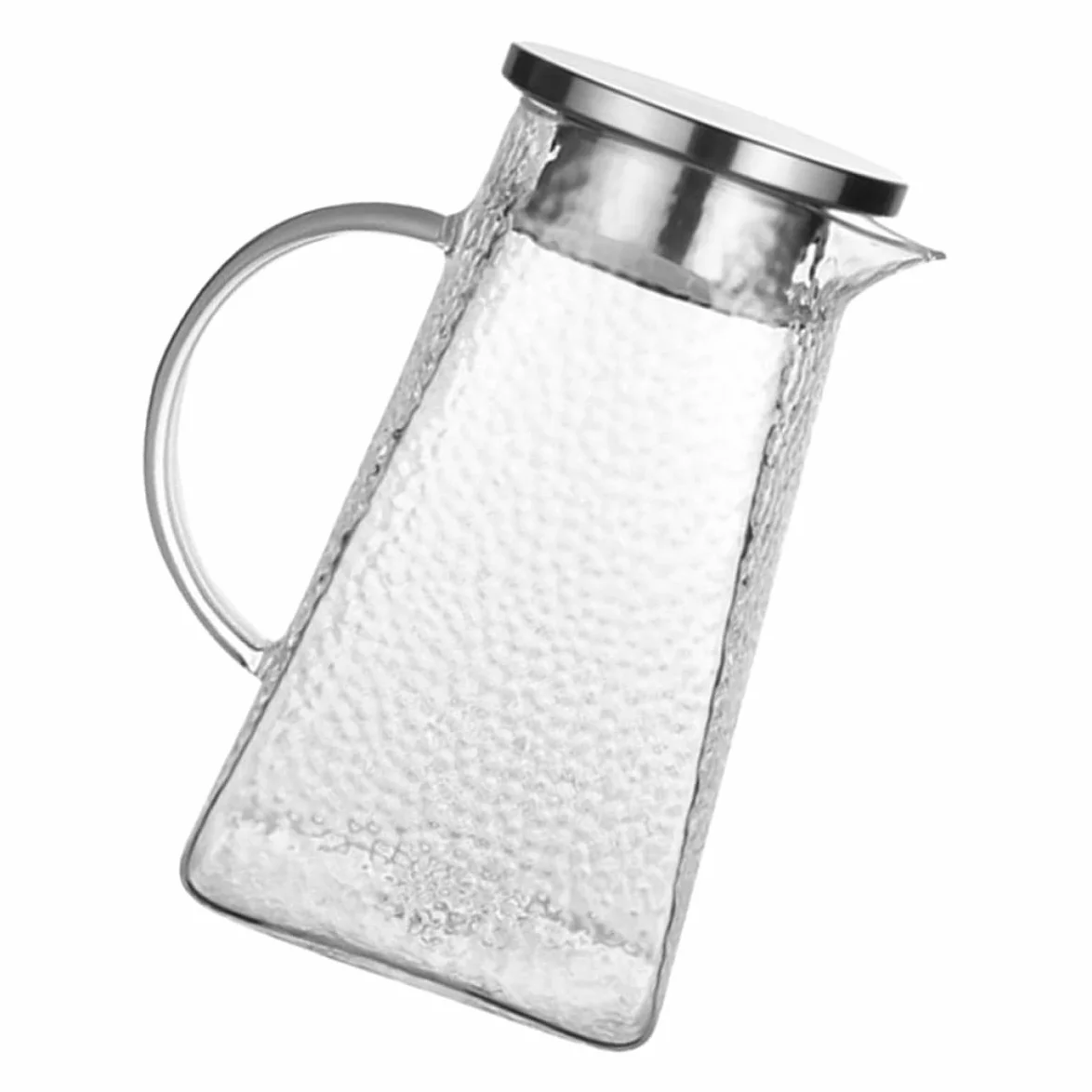 Tofficu Jarra de Agua Fría de Vidrio con Patrón Martillado, Capacidad 1.8l, Base Cuadrada, Apta para Hogar y Restaurante, Adecuado para Té Helado, Jugos y Bebidas Frías