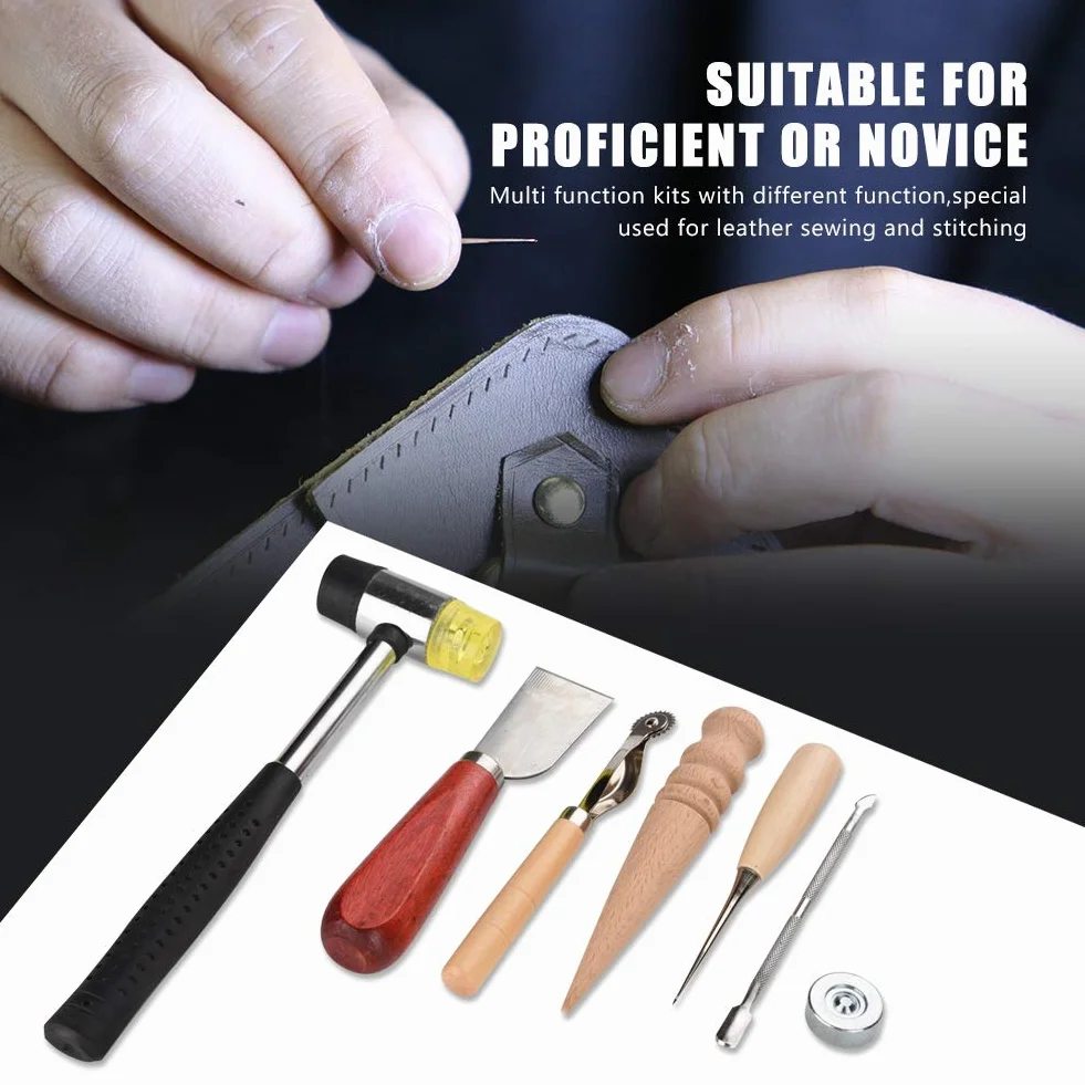 Phefop Juego de 42 Herramientas para Manualidades de Cuero, Kit de Peletería, Herramientas de Costura de Cuero con 42 Manuales para Coser Tela de y Lienzo