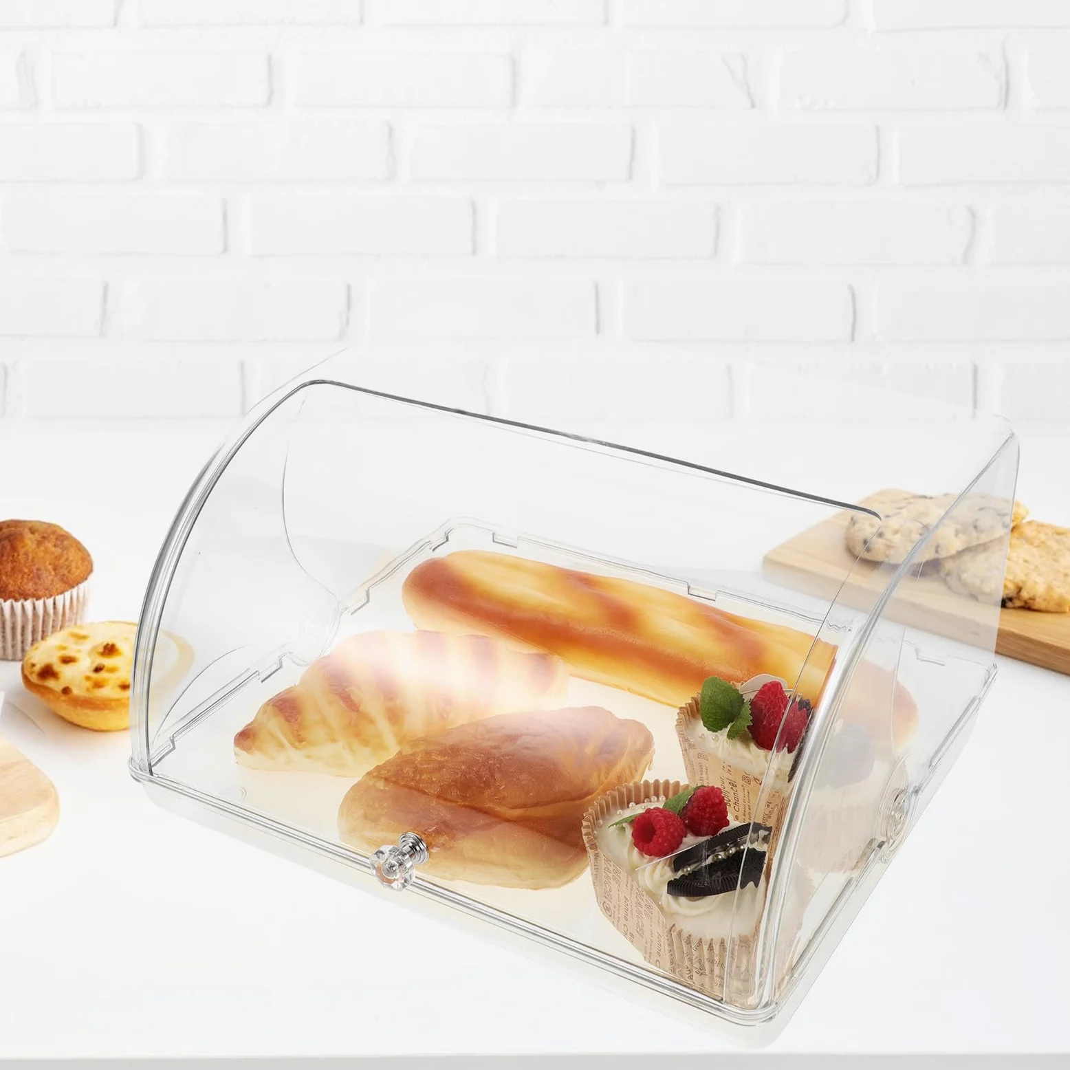 Caja de Pan Tapa Hermética para Encimera de Cocina de Plástico Gran Capacidad, Durabilidad y Preservación de Frescura para Pan y Muffins