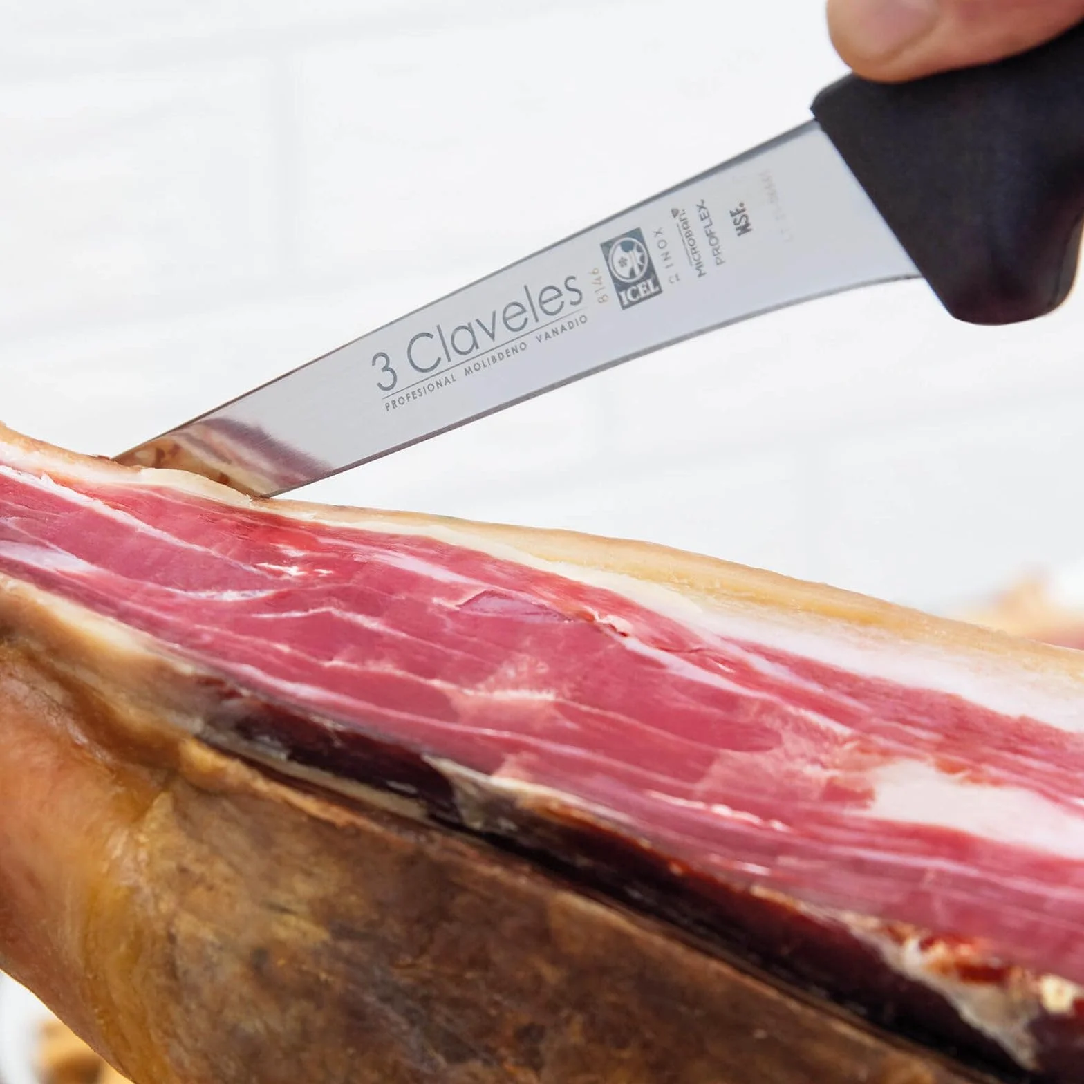 PracticFood Juego de Cuchillos Profesionales Selección Super Chef, Jamonero Alveolado 29 cm con Accesorios (3C PREMIUM II)