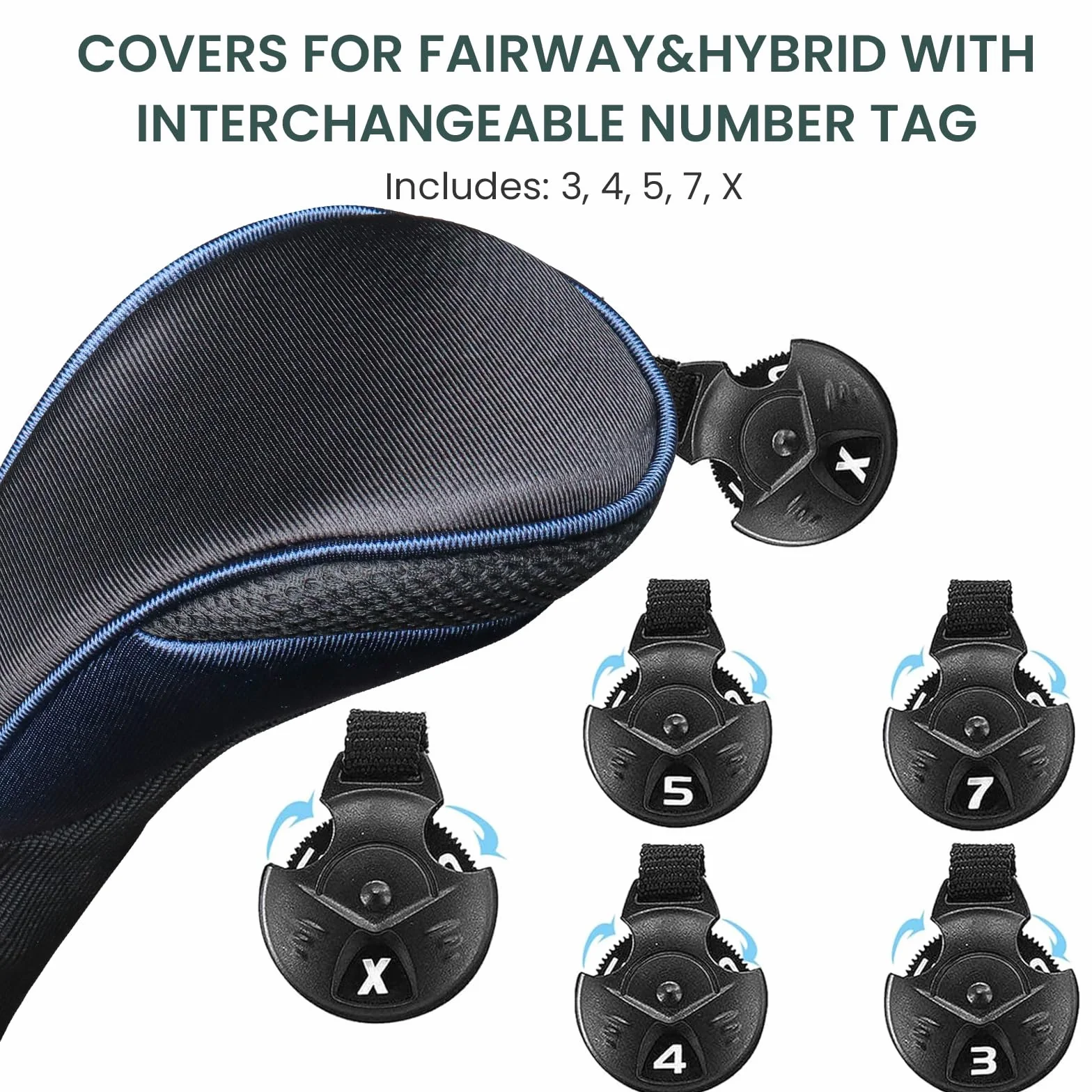FINGER TEN Fundas para cabeza de palo de golf para maderas, Fairway, híbrida, cubierta larga, con etiqueta intercambiable