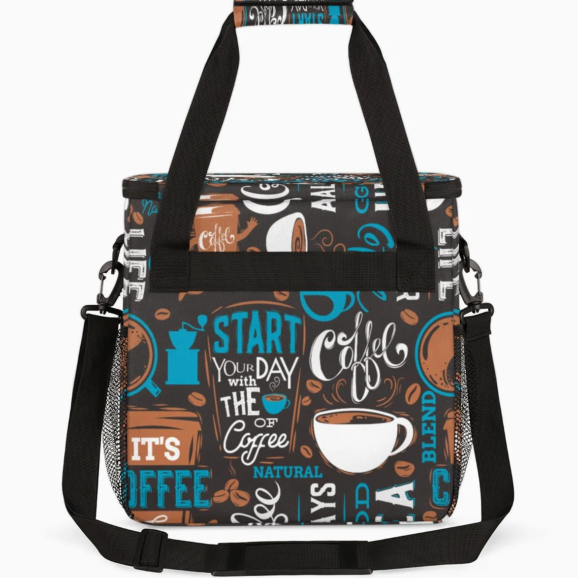 Blue Coffee Cafe - Bolsa de transporte para cafetera, bolsa de transporte de viaje, compatible con Keurig K-Mini o K-Mini Plus, funda portátil de una sola porción con bolsillos para cápsulas K-cup