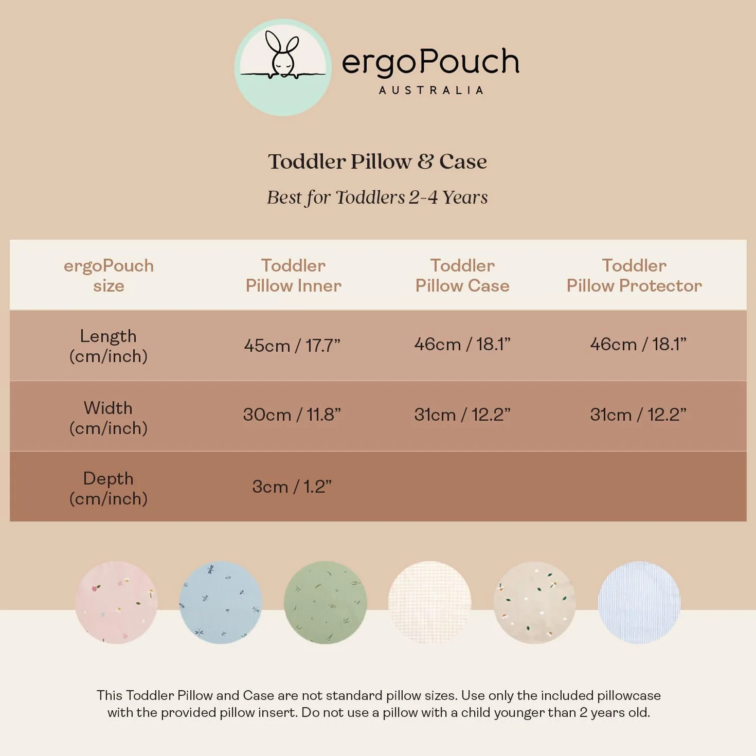 ergoPouch Almohada orgánica para niños pequeños, perfil bajo 1 pulgada, algodón GOTS, lavable a máquina
