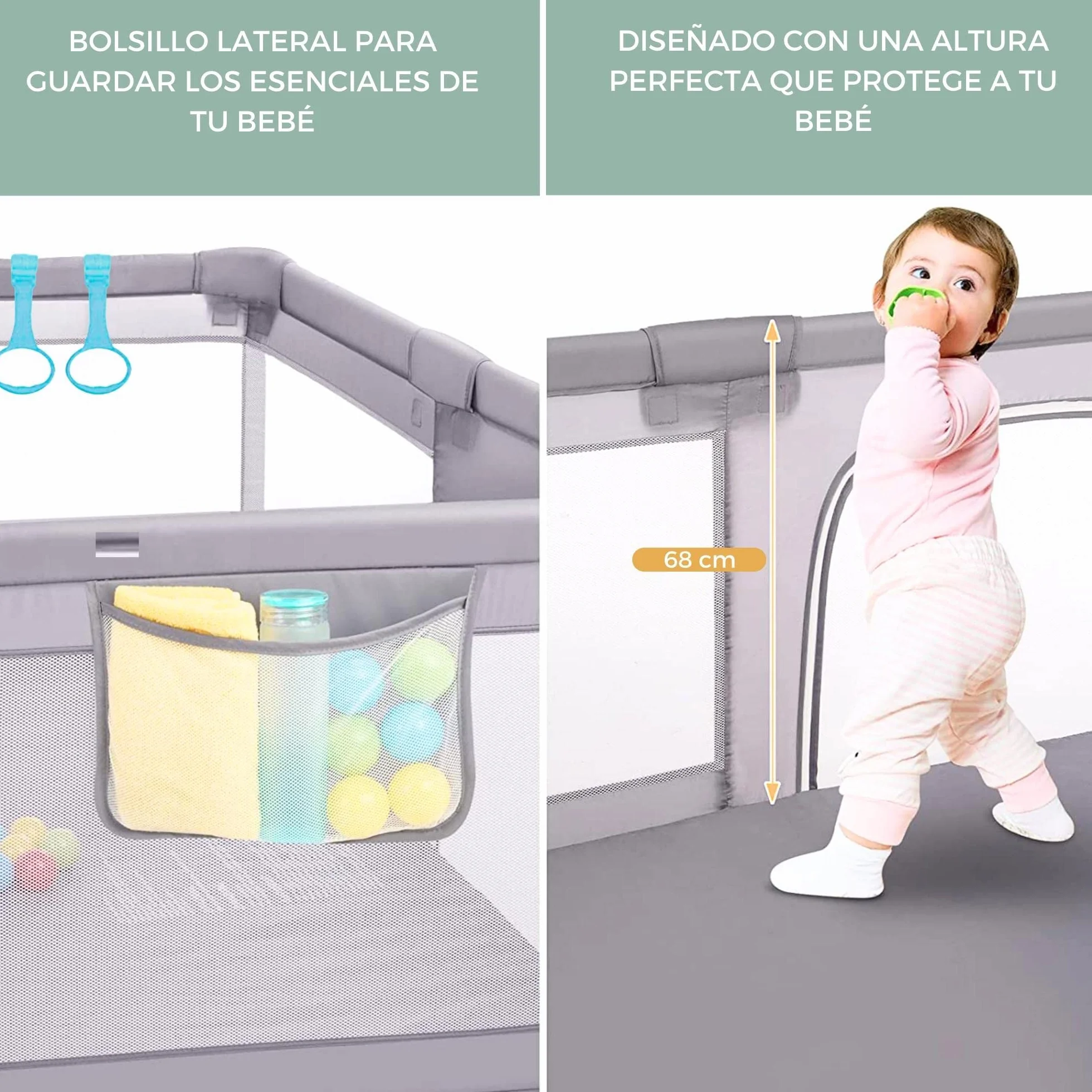 HUBORNS Parque infantil bebé plegable 124x124 con malla transpirable