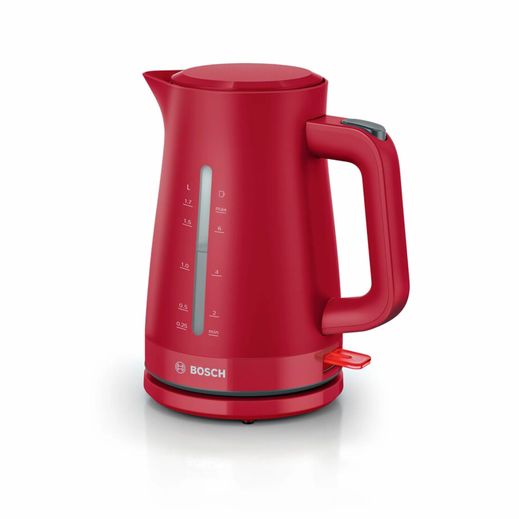 Bosch - hervidor eléctrico, MyMoment, manejo ergonómico, triple sistema de seguridad, filtro antical, capacidad de 1,7 l, rojo intenso, TWK3M124 | Hervidor, calentamiento rápido, filtro extraíble, indicador de nivel de agua, apagado automático, fácil de l