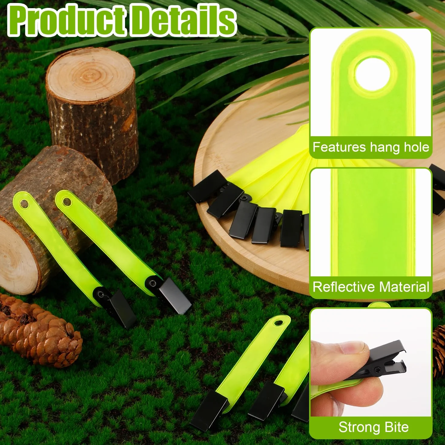 Marcadores de Sendero Reflectantes 24 Uds con Clips para Senderismo al Aire Libre Camping Amarillo Fluorescente