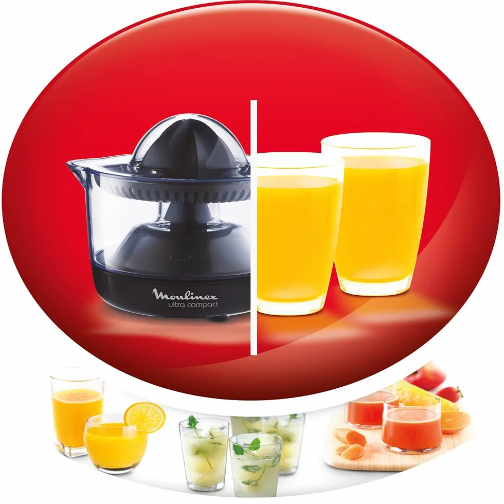 Moulinex Exprimidor Compacto de 25 W con Jarra Transparente Desmontable de 0,45 L, Cono de Doble Sentido, Apto para lavavajillas, De pástico, PC120870